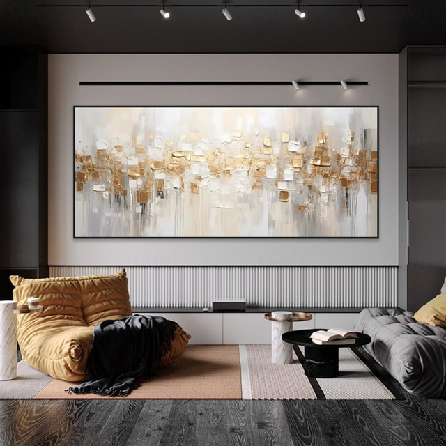 Golden Harmony: Abstract Textured Horizontal Art