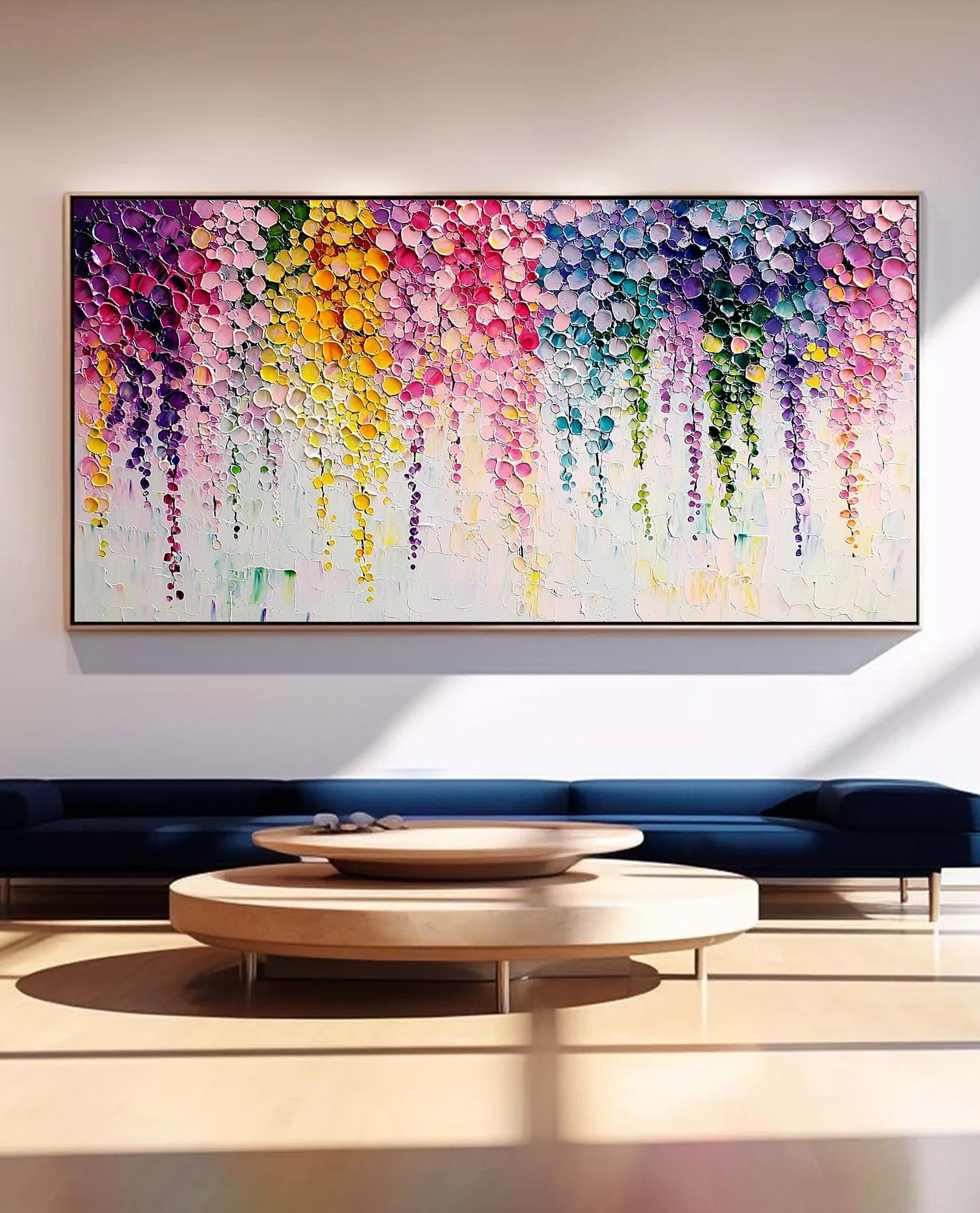 Rainbow Cascade: Textured Floral Art