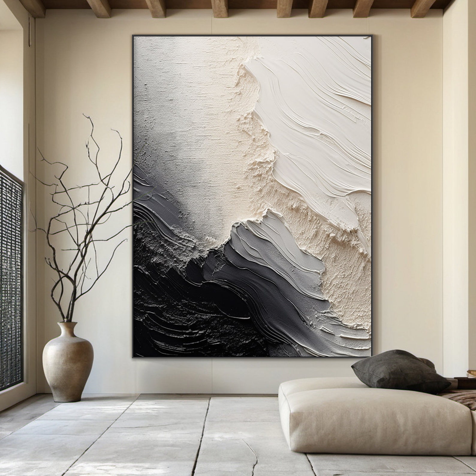 Monochrome Flow: Textured Abstract Art