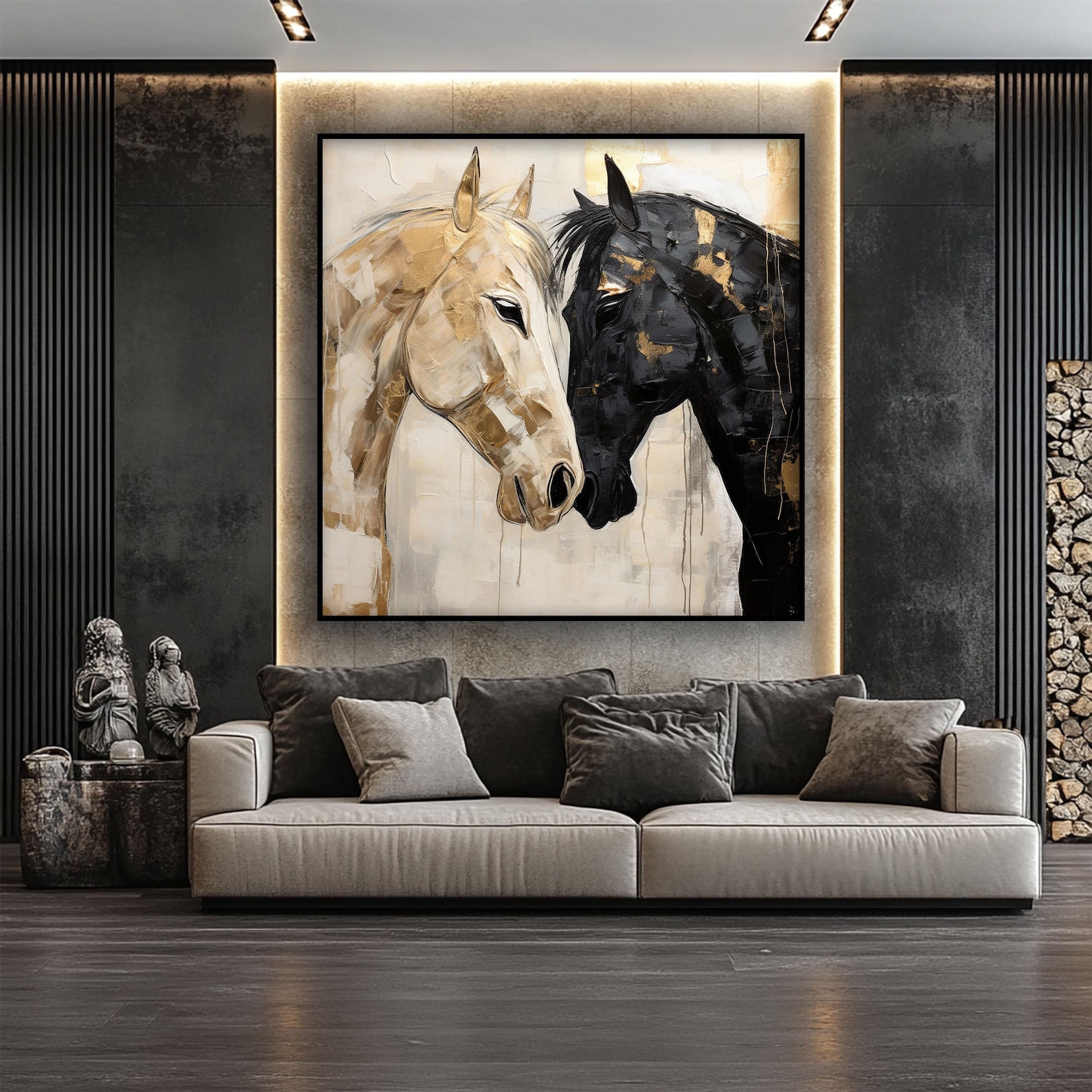 Golden Bond Abstract Horse Duo Canvas Wall Art