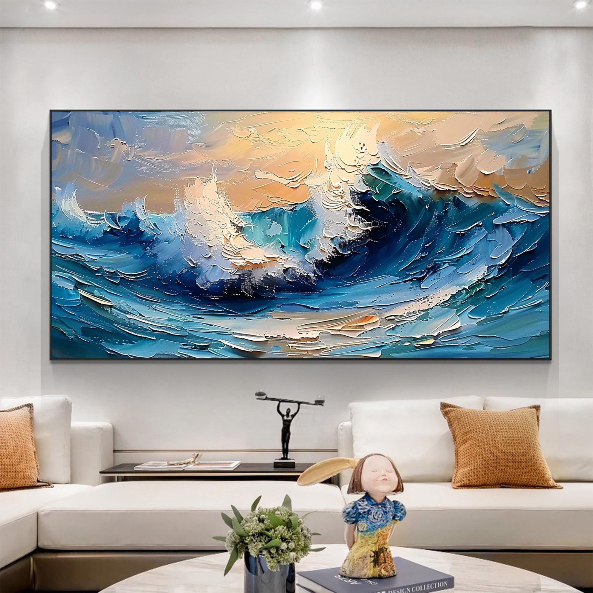 Tide of Light - Large Abstract Ocean Wave Painting Modern Textured Seascape Wall Art