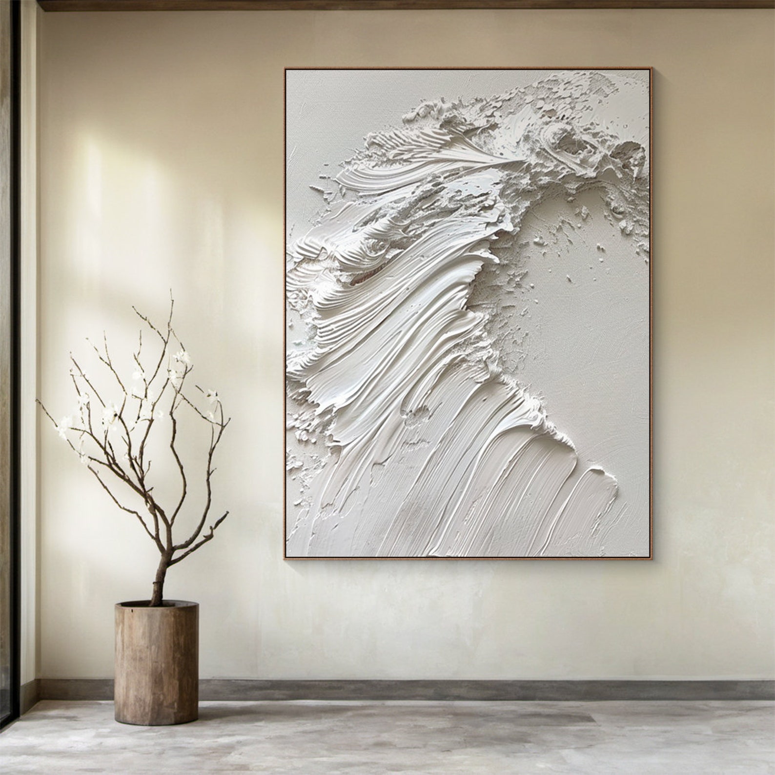 Whispering Form - Minimalist White Textured Painting Wabi-Sabi Abstract Wall Art