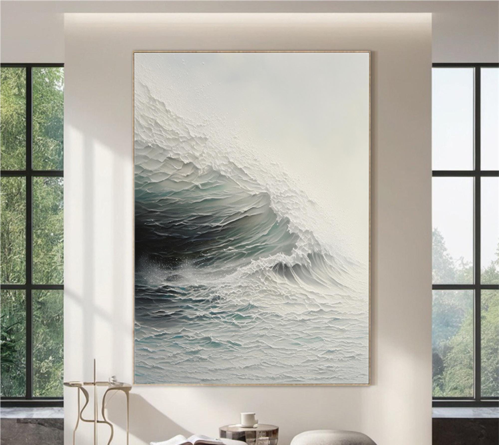 Frozen Surge – Textured Abstract Ocean Wave Painting