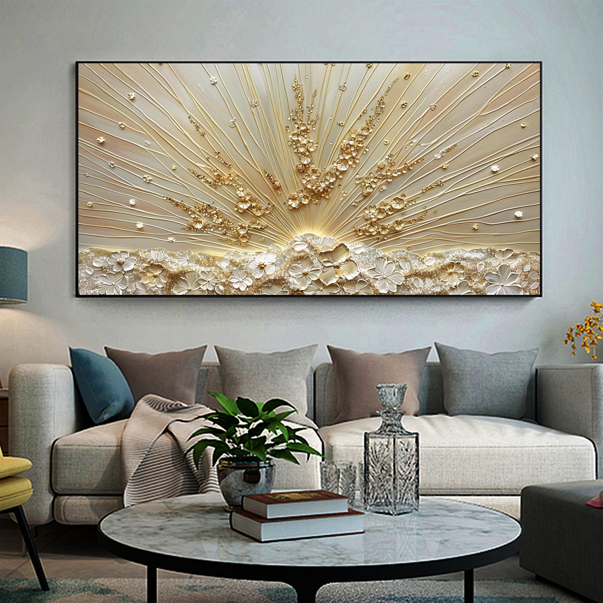 Golden Radiance – Luxurious Floral Burst 3D Canvas