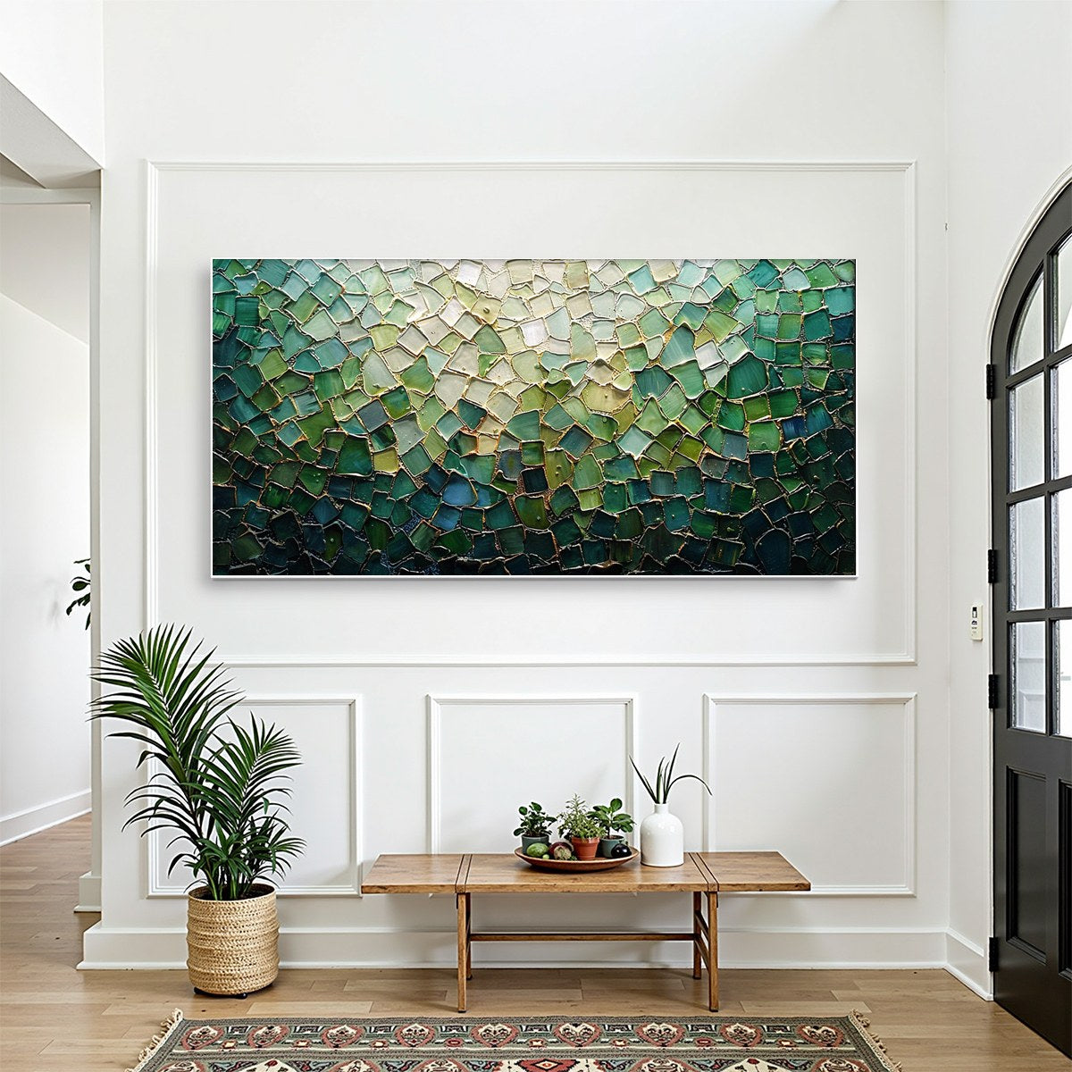 Shards of Green – Textured Abstract Glass Mosaic Wall Art