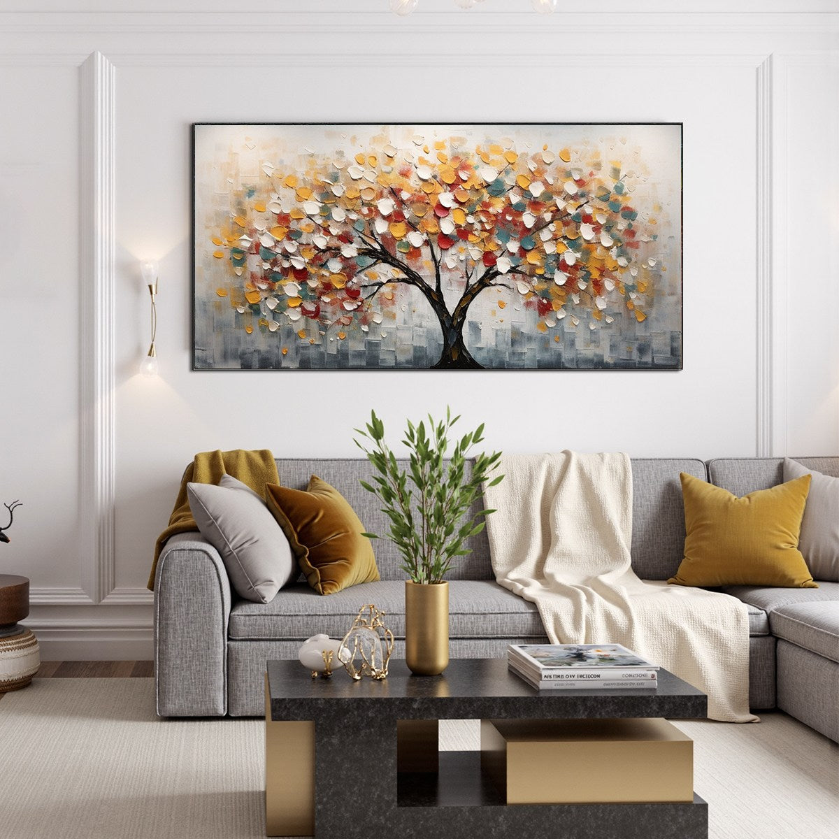 Autumn's Embrace – Textured Abstract Tree Canvas Art
