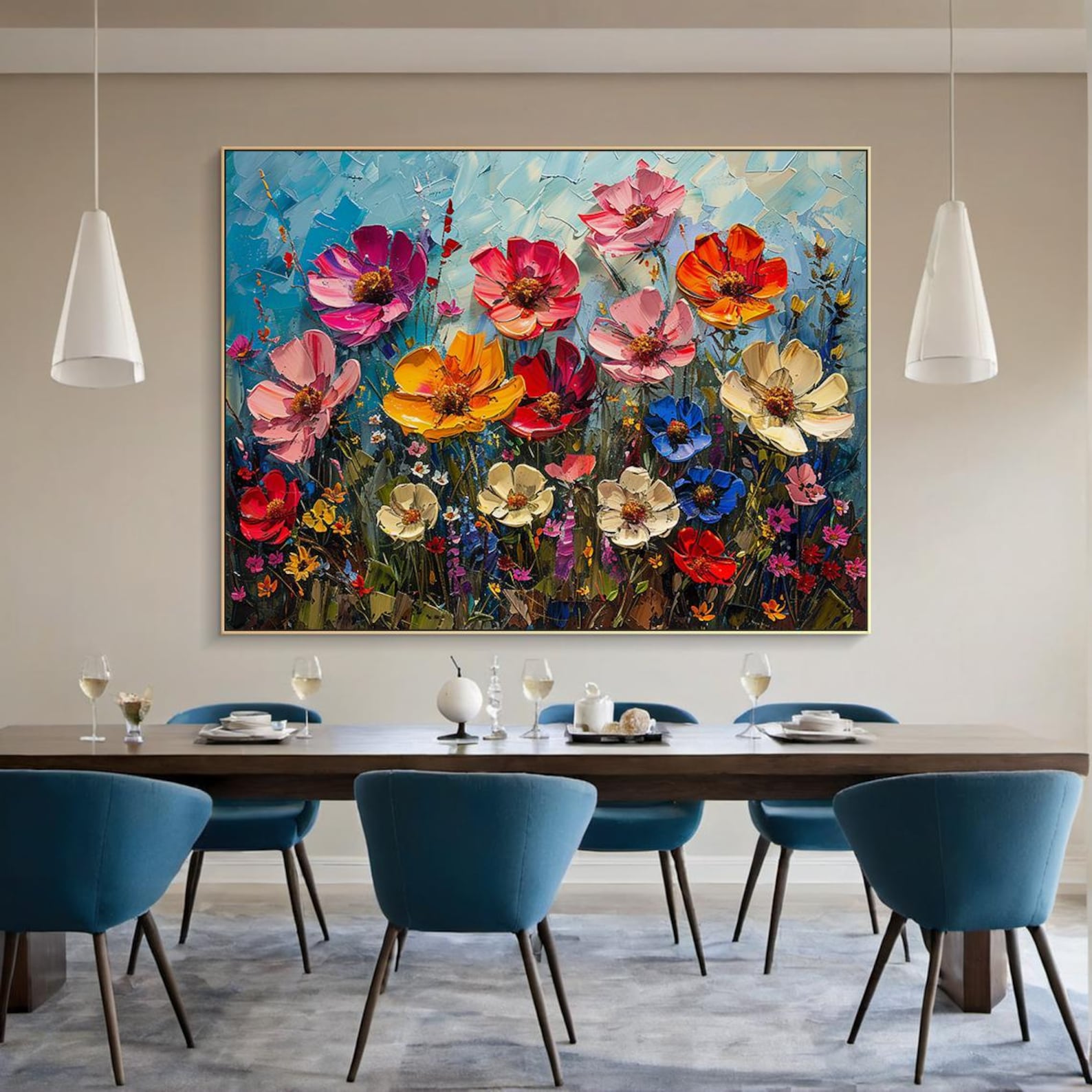 Bloom Symphony – Textured Floral Canvas Painting