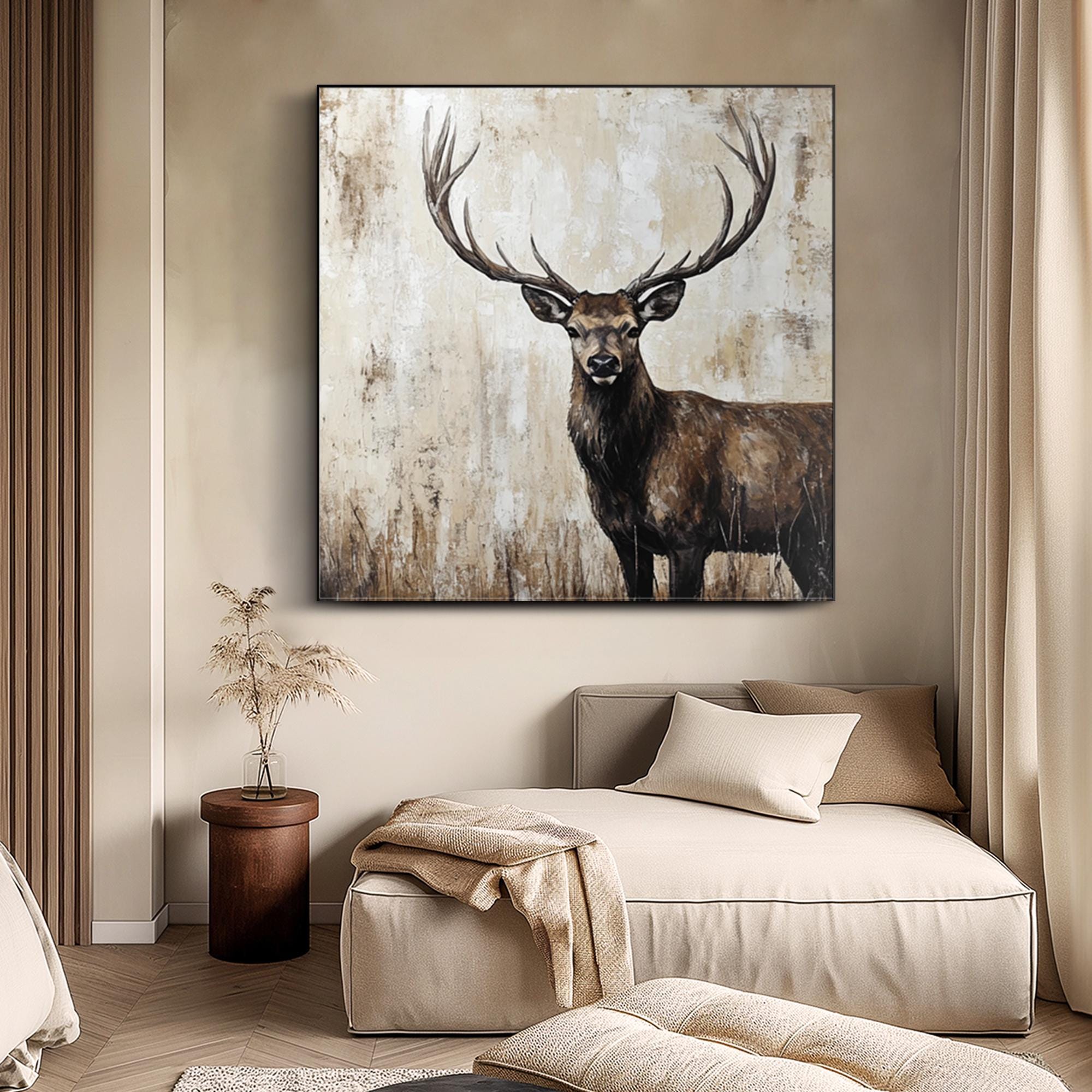 Noble Gaze – Realistic Deer Wall Art in Earth Tones
