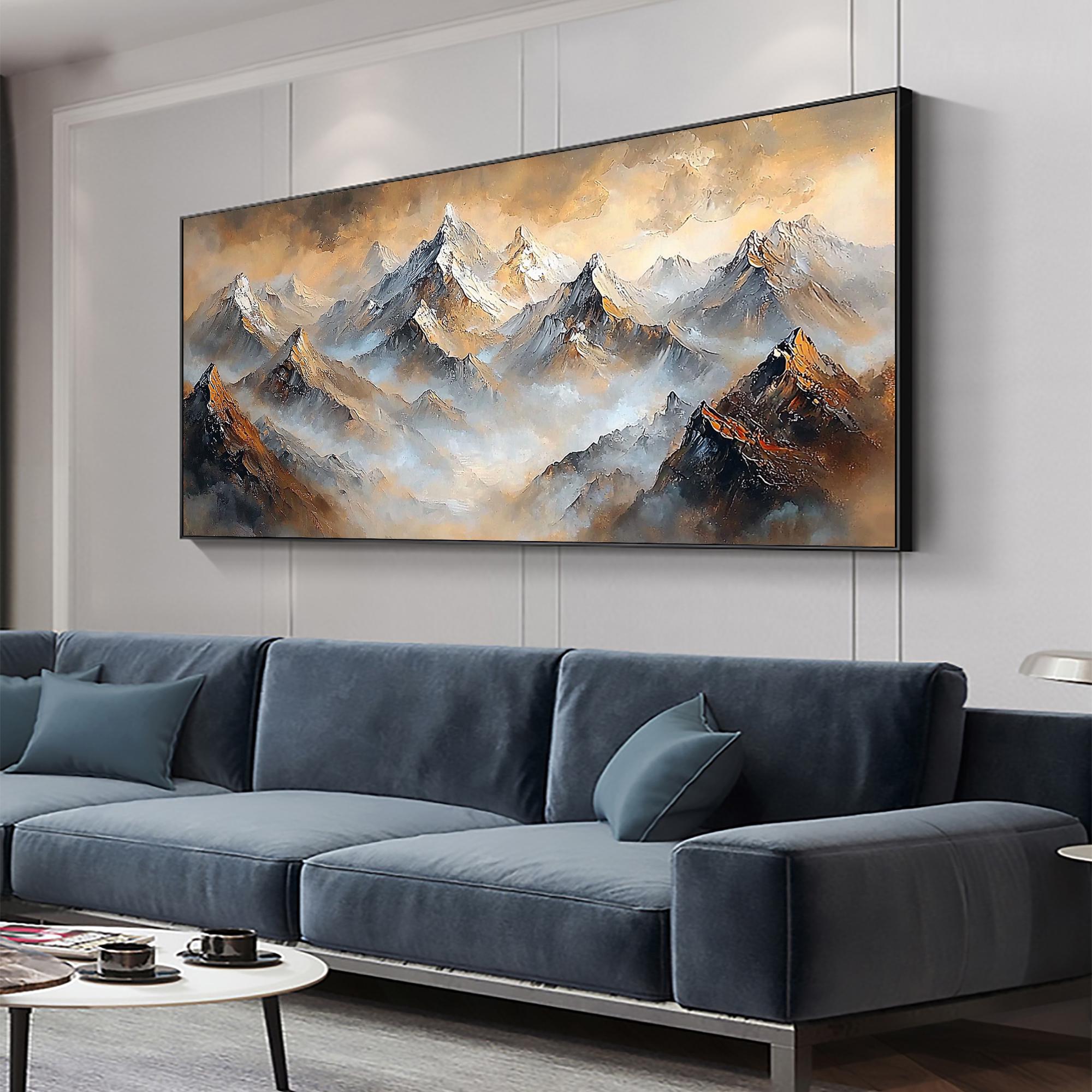Textured Golden Mountain Canvas – Horizontal Abstract Wall Art