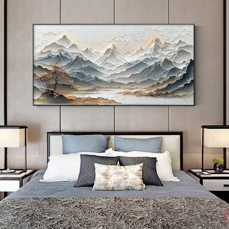 Oriental Textured Mountain Art – Hand-Painted Landscape Canvas