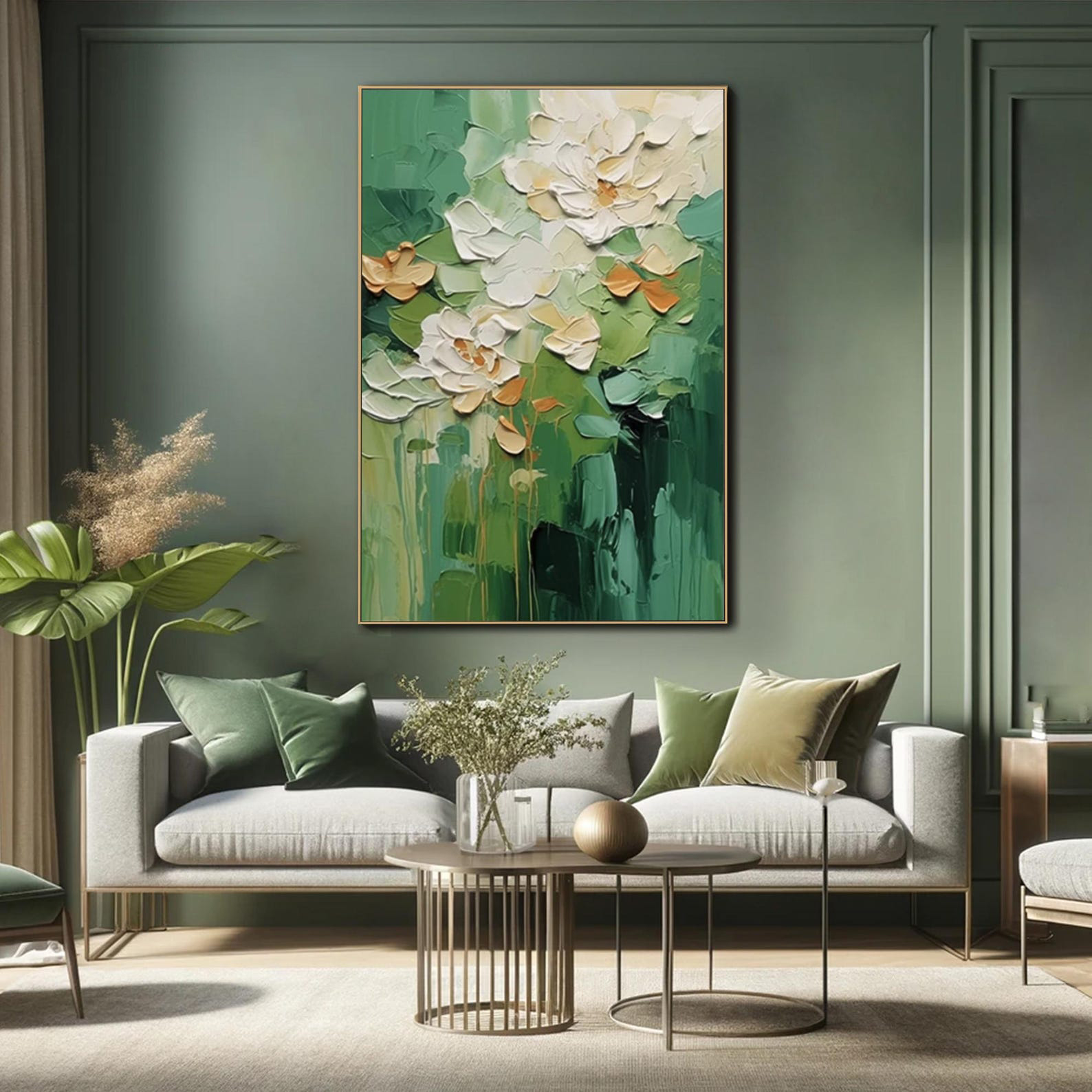 Blossom Serenity – Abstract Floral Canvas Painting for Living Room Wall Art