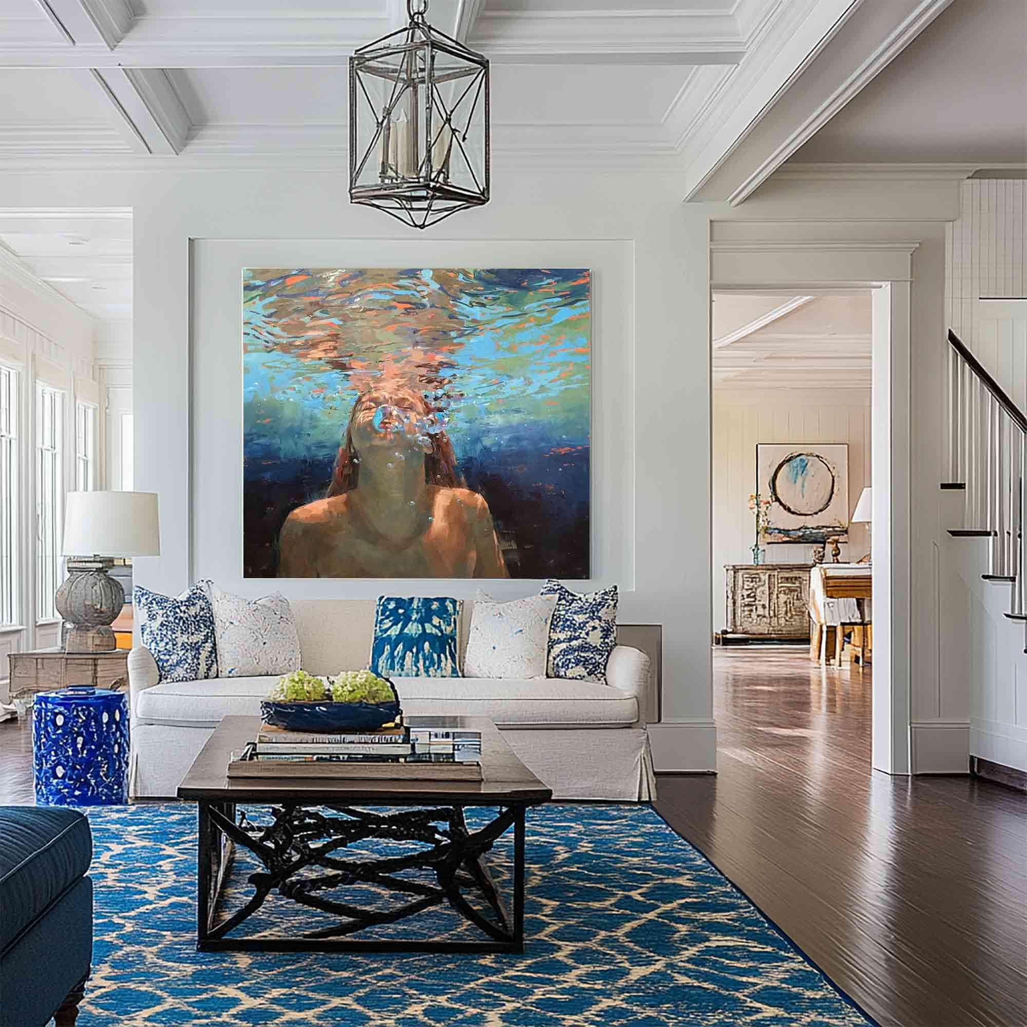 Beneath the Surface – Underwater Portrait Painting, Textured Canvas Wall Art