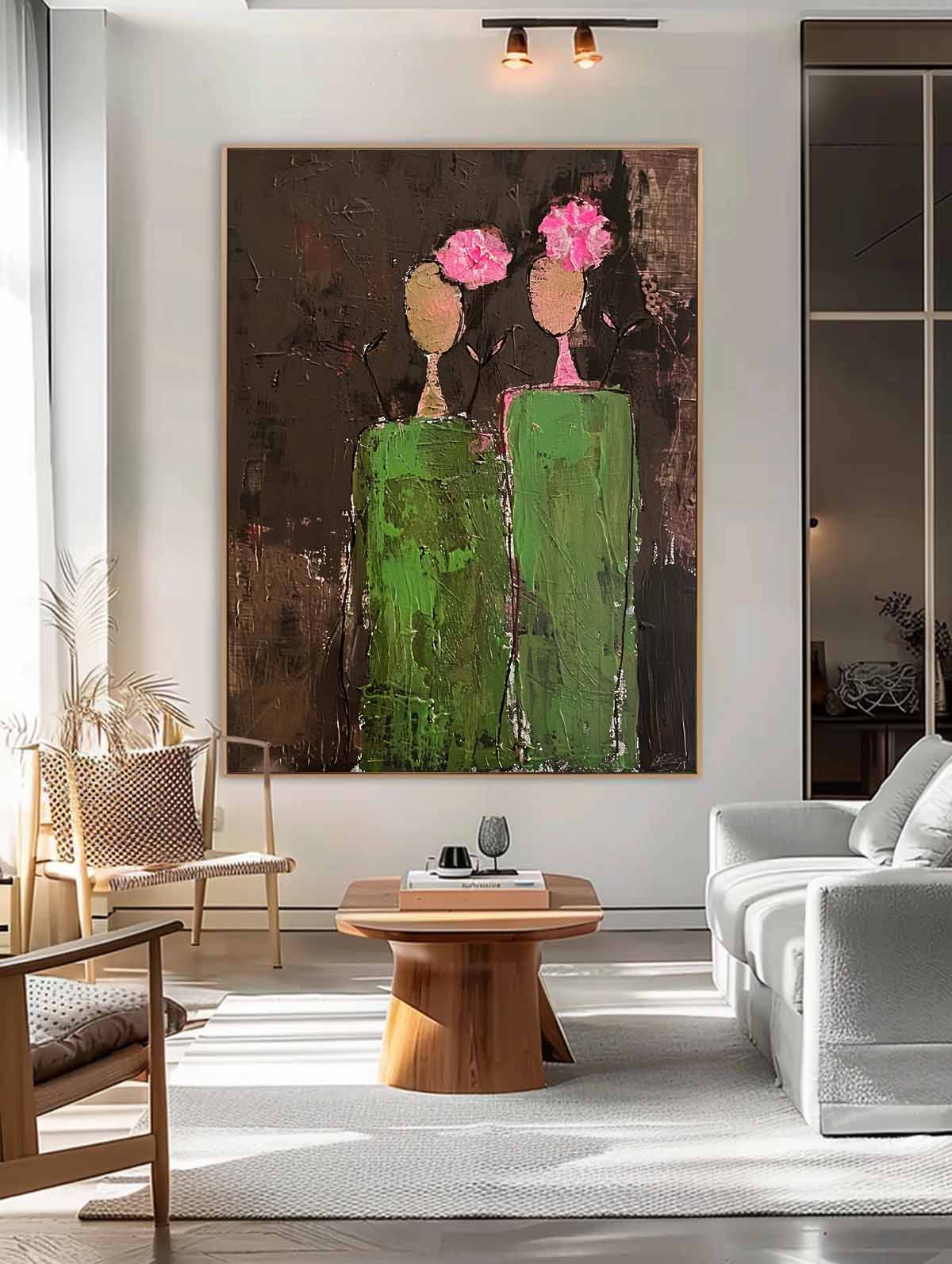 Floral Companions – Abstract Figurative Painting, Textured Portrait Canvas Wall Art
