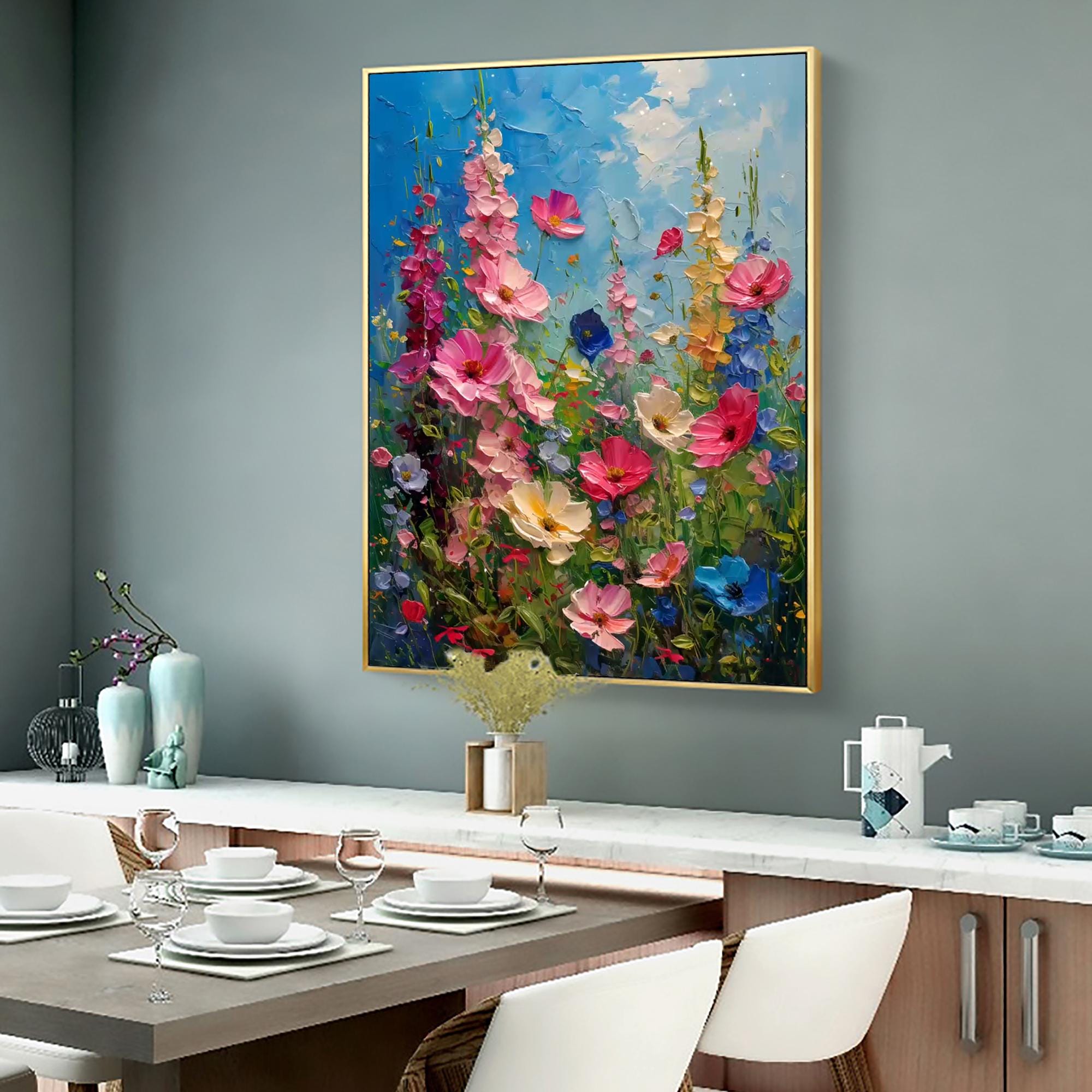 Blooming Garden of Colors – Textured Floral Oil Painting for Modern Home Decor