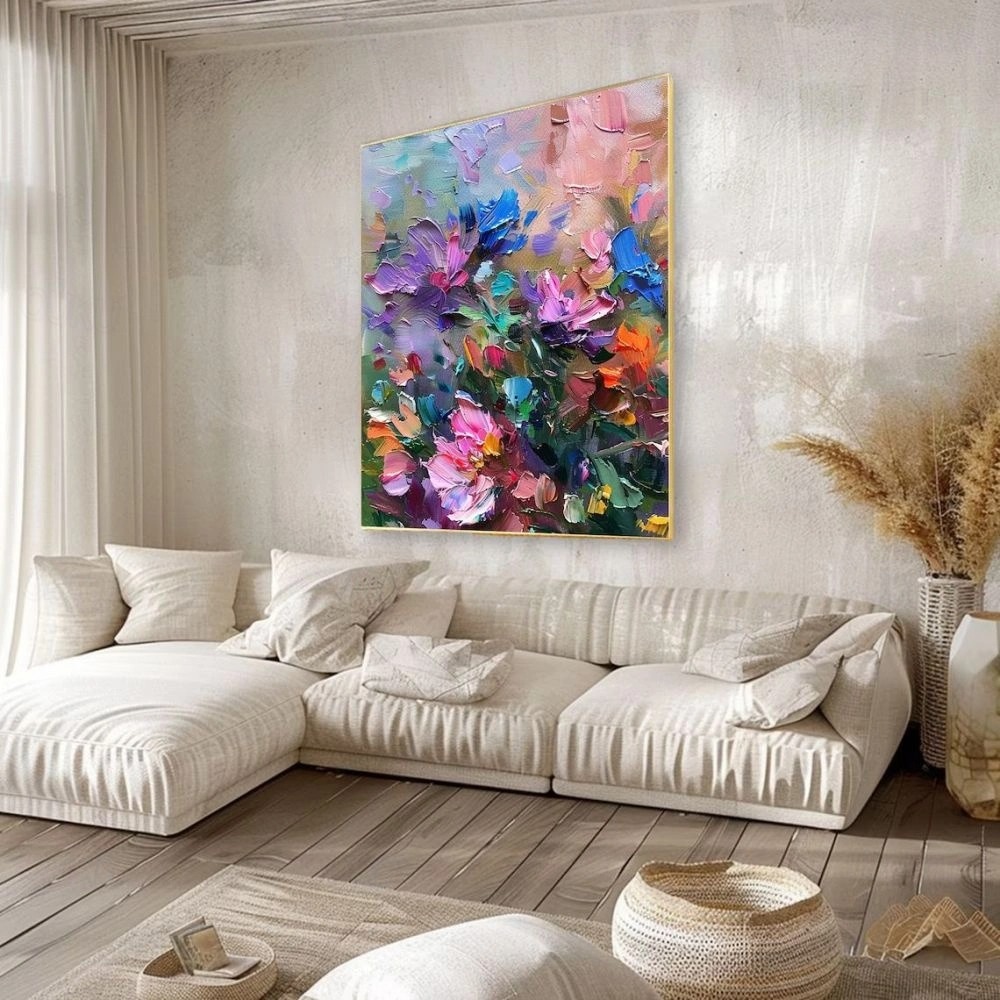 Vibrant Floral Oil Painting – Textured Flower Art for Contemporary Home Decor