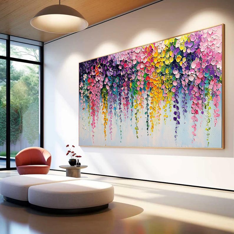 Wisteria Dreams – Colorful Textured Floral Oil Painting for Modern Home Decor