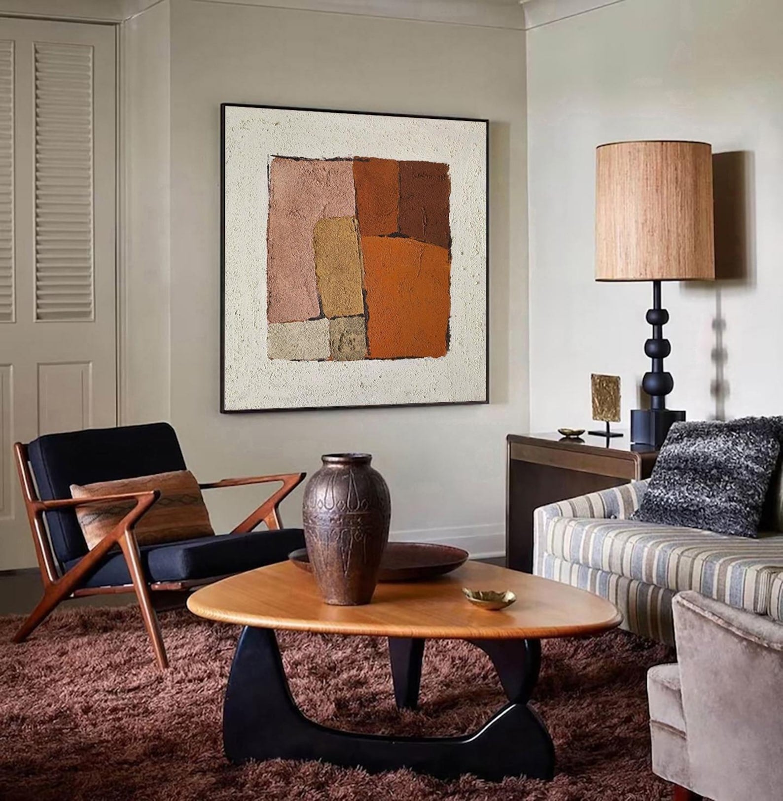 Earthen Geometry – Textured Abstract Square Canvas in Warm Earth Tones