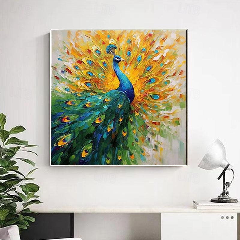 Majestic Plumage – Large Textured Peacock Canvas Wall Art