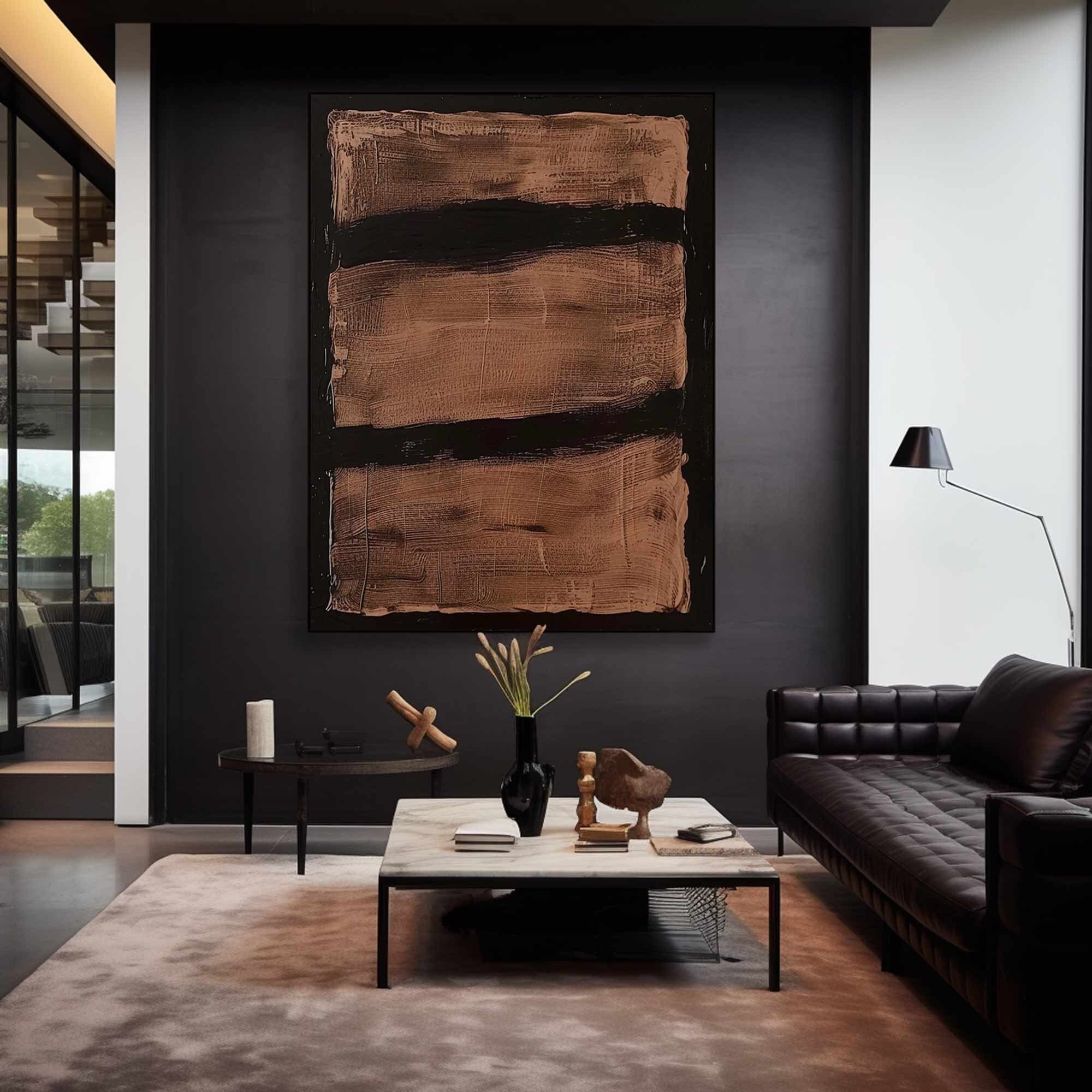 Earthen Strata – Minimalist Abstract Textured Oil Painting for Modern Bedroom