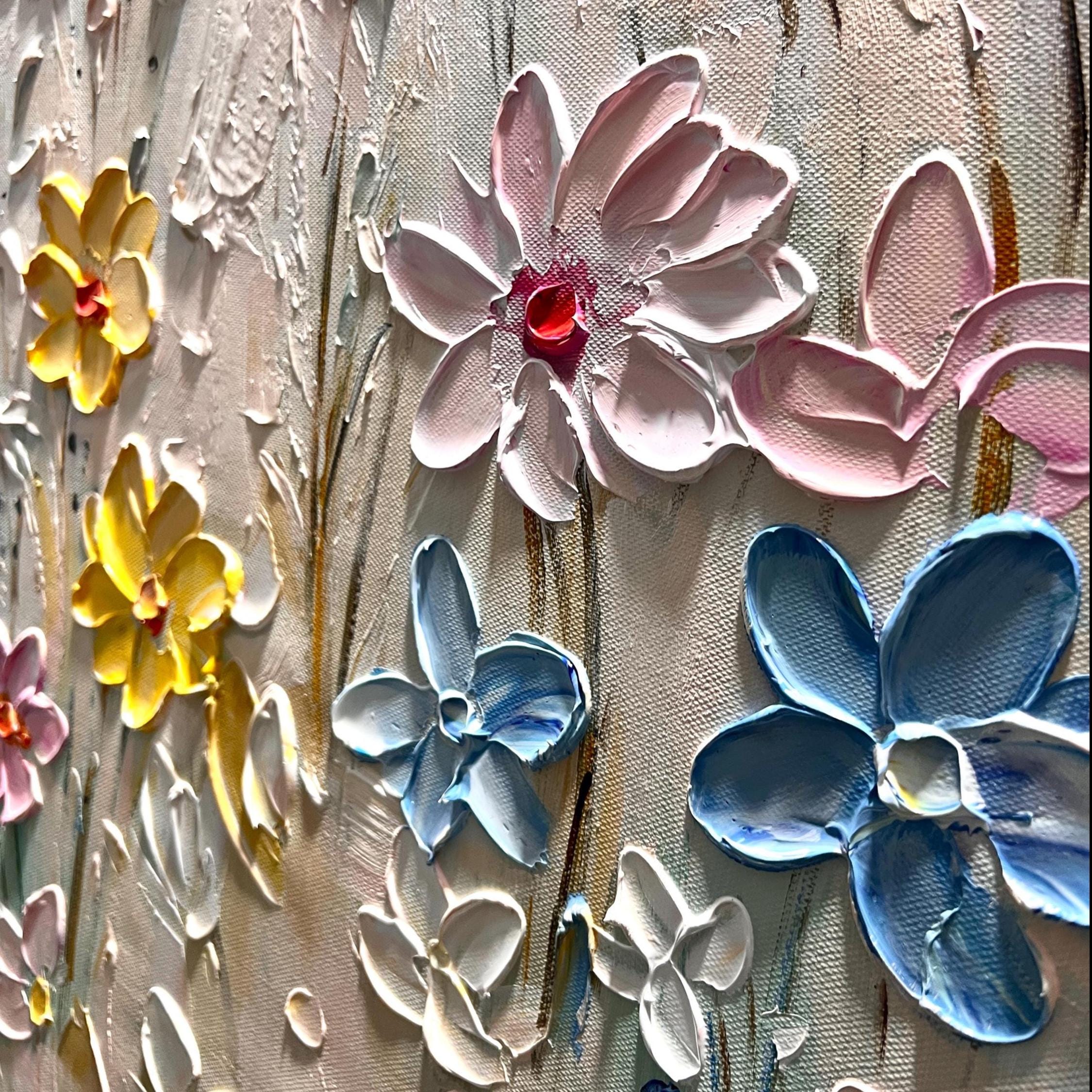 Dancing with the Breeze Colorful 3D Textured Flower Wall Art