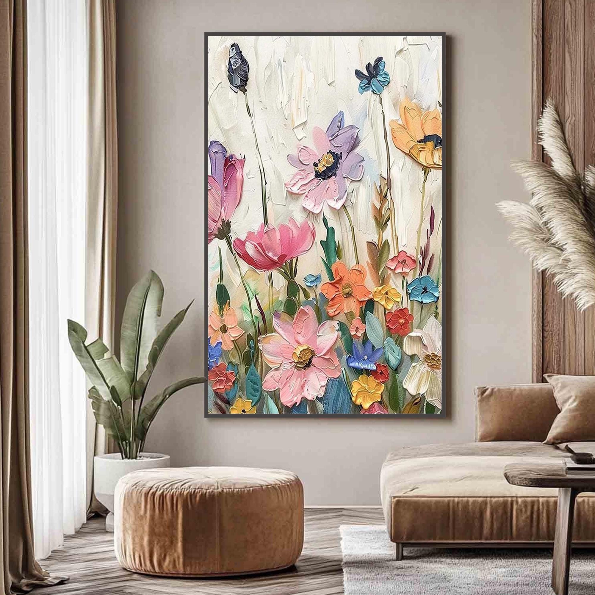Whispers of Spring" – 3D Textured Floral Canvas Art for Joyful Home Decor