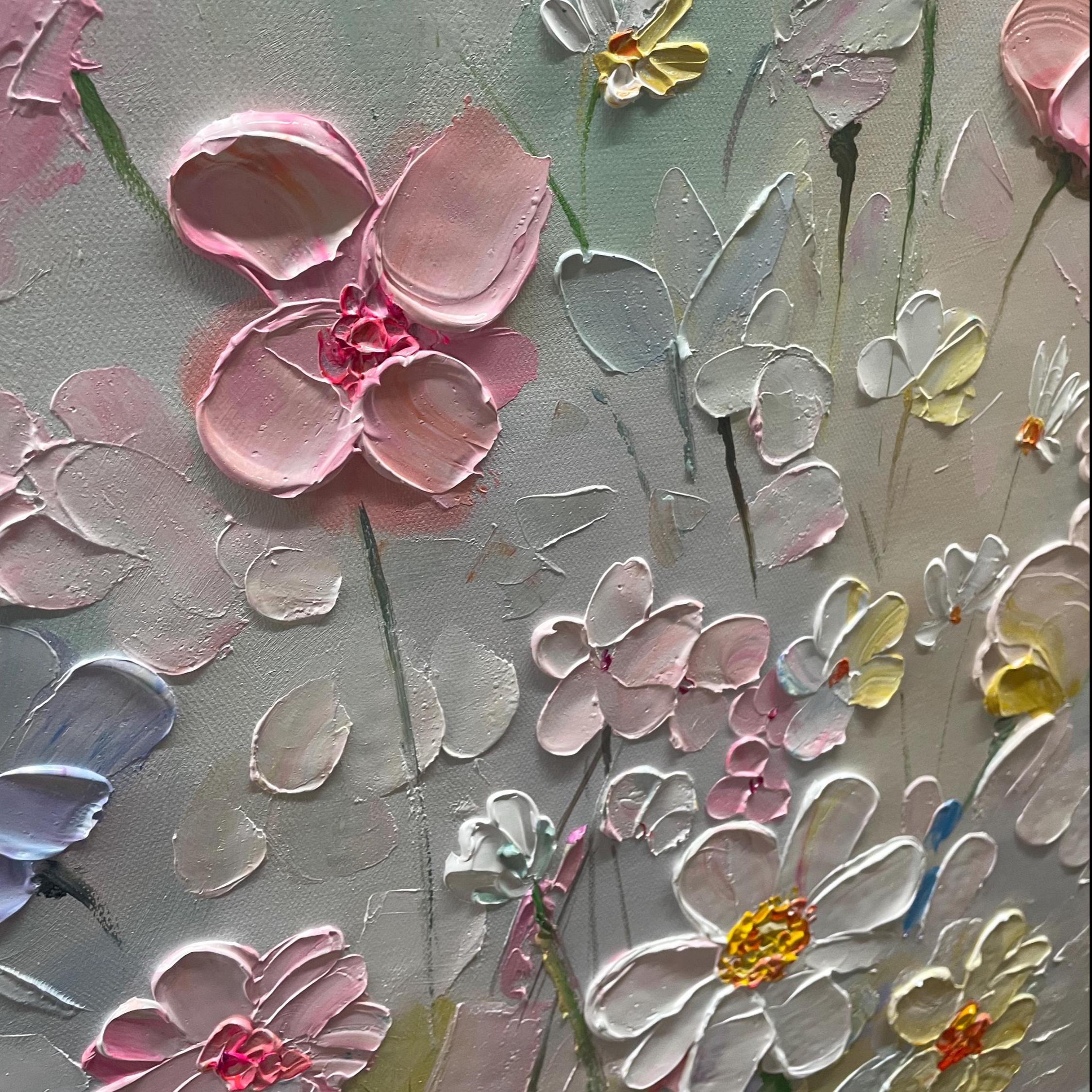 Petals of Dawn – 3D Textured Floral Oil Painting Vertical Canvas Art