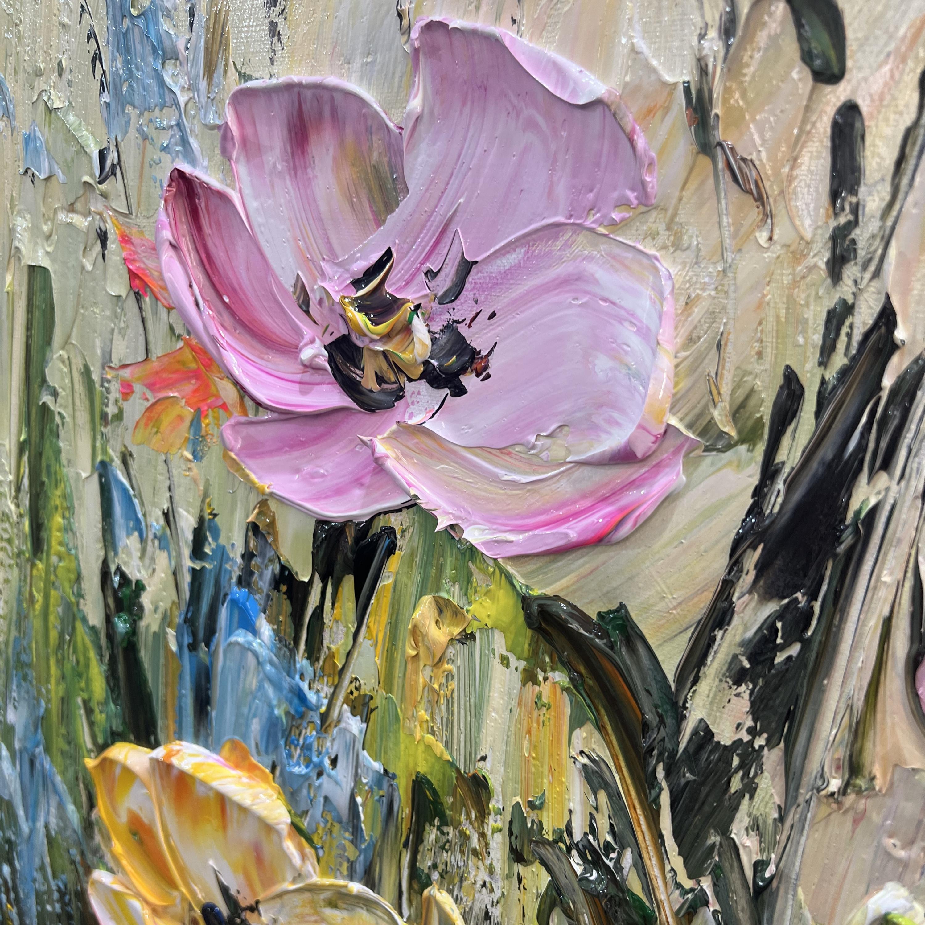 Bloomrise Melody - Textured Floral Oil Painting