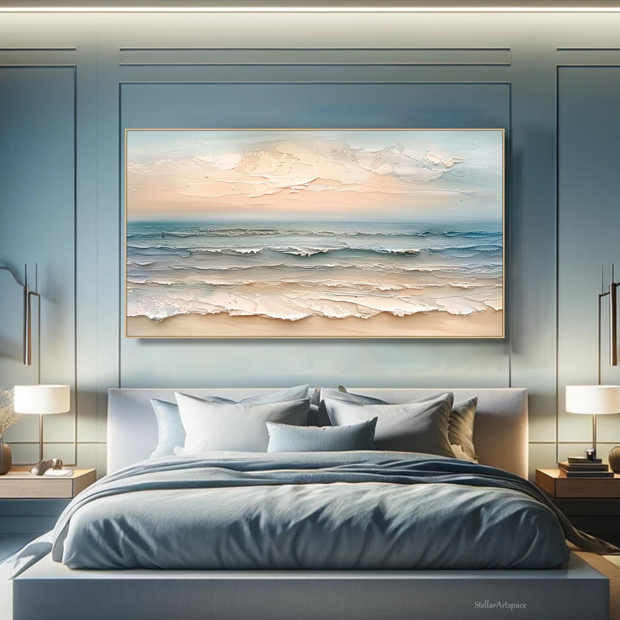 Tranquil Shores - Large Coastal Seascape Oil Painting, Textured Ocean Canvas Wall Art