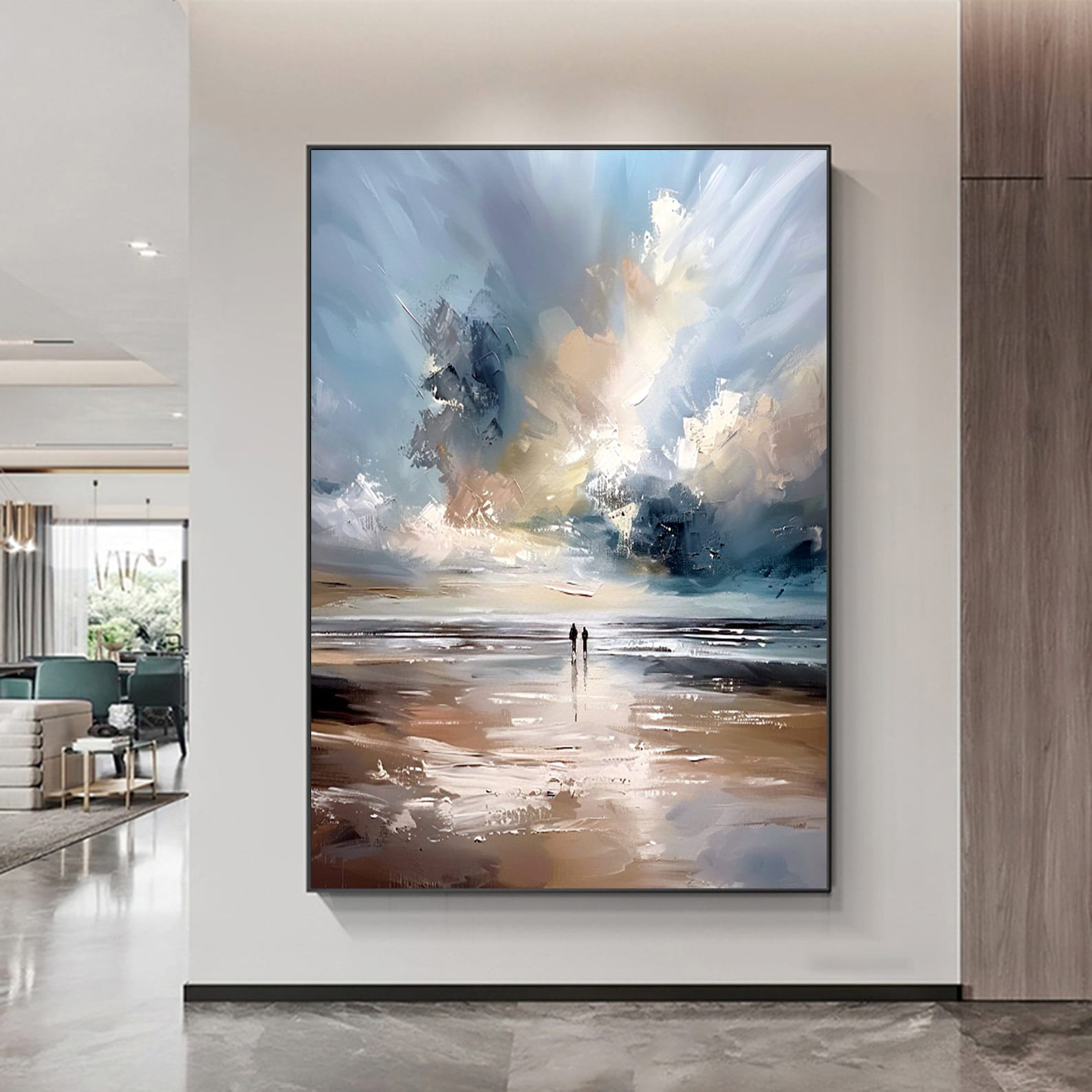 Eternal Stroll - Romantic Seascape Oil Painting, Large Textured Coastal Canvas Wall Art