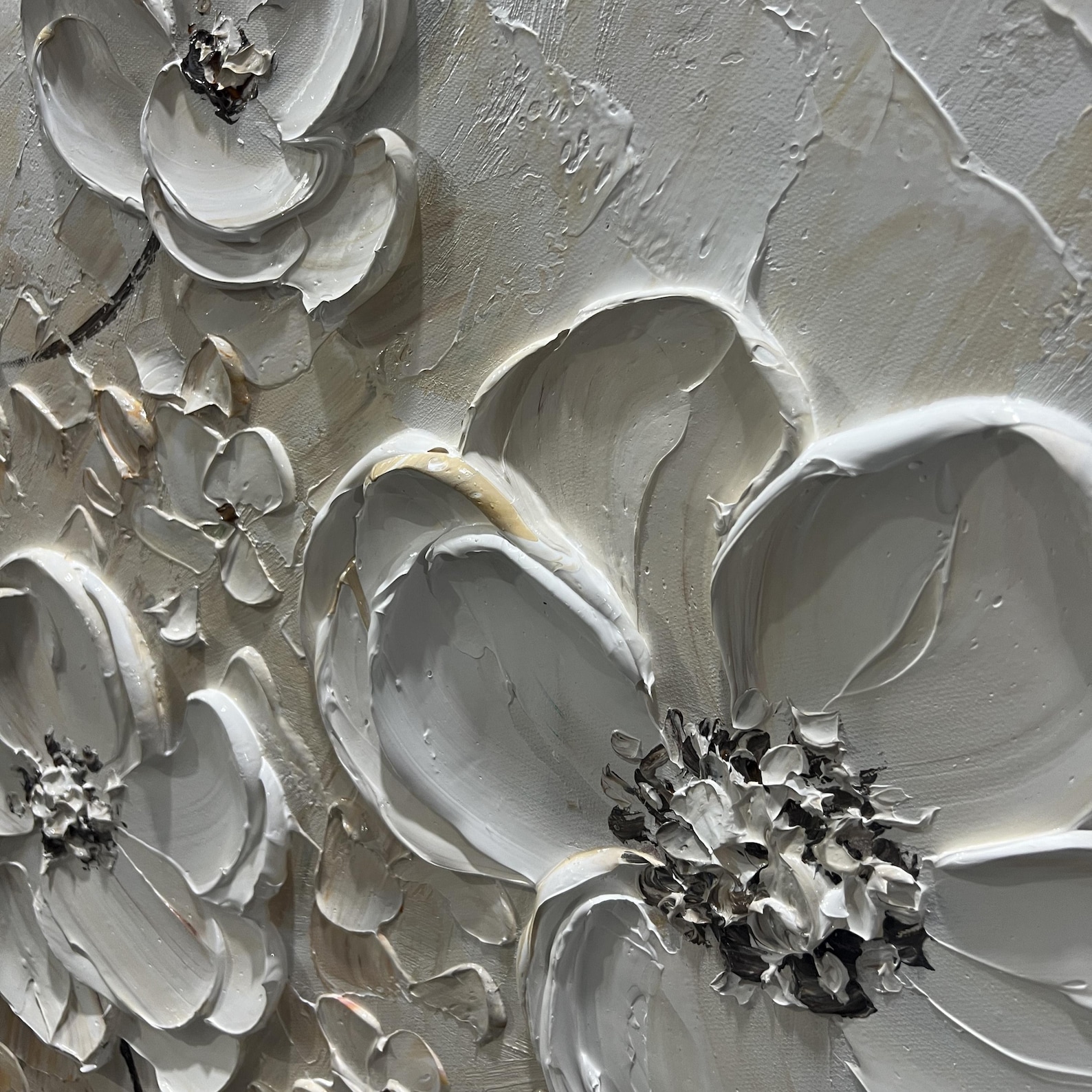 Timeless Petals – Large Textured White Floral Oil Painting