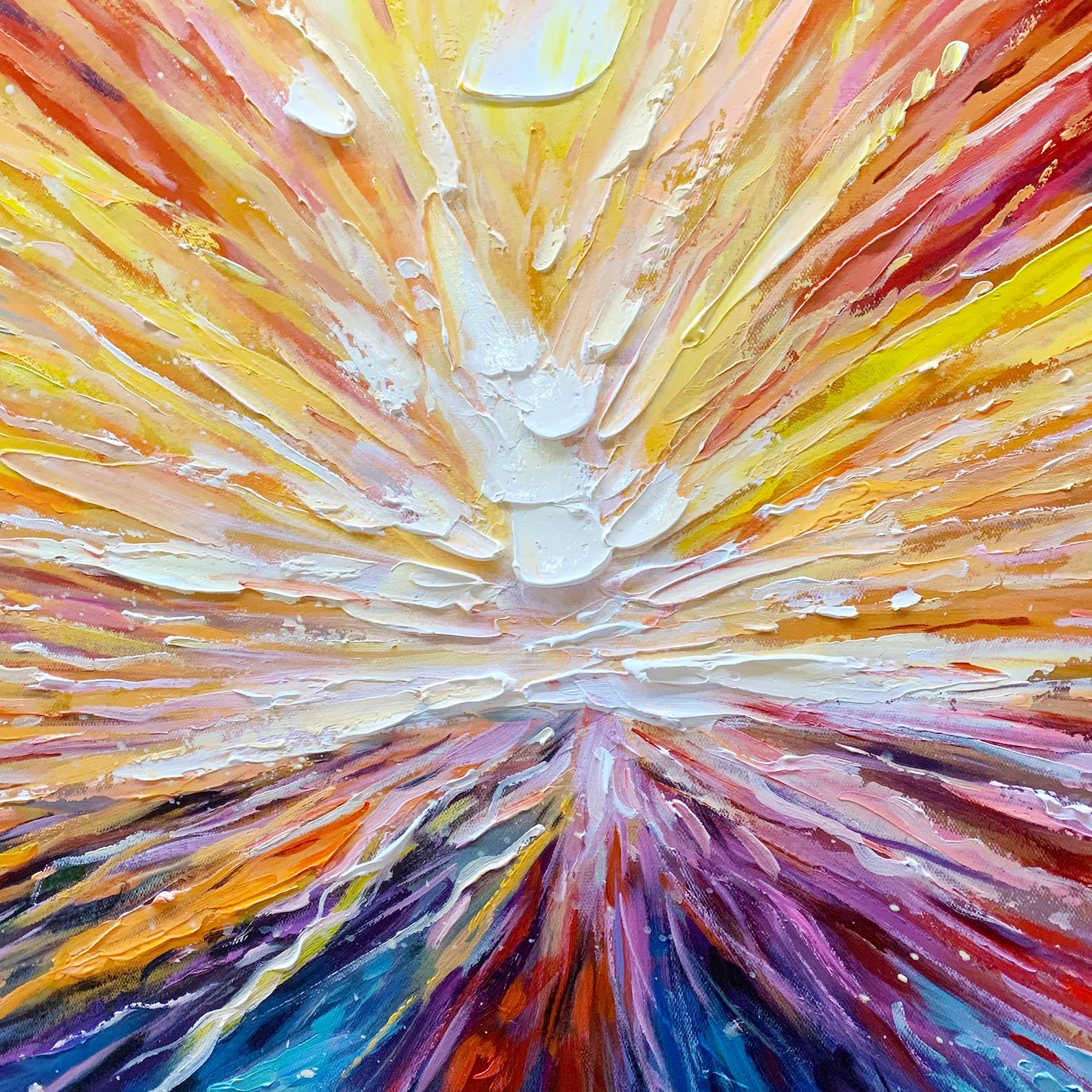 Solar Burst — Colorful Abstract Textured Oil Painting, Modern Statement Wall Art