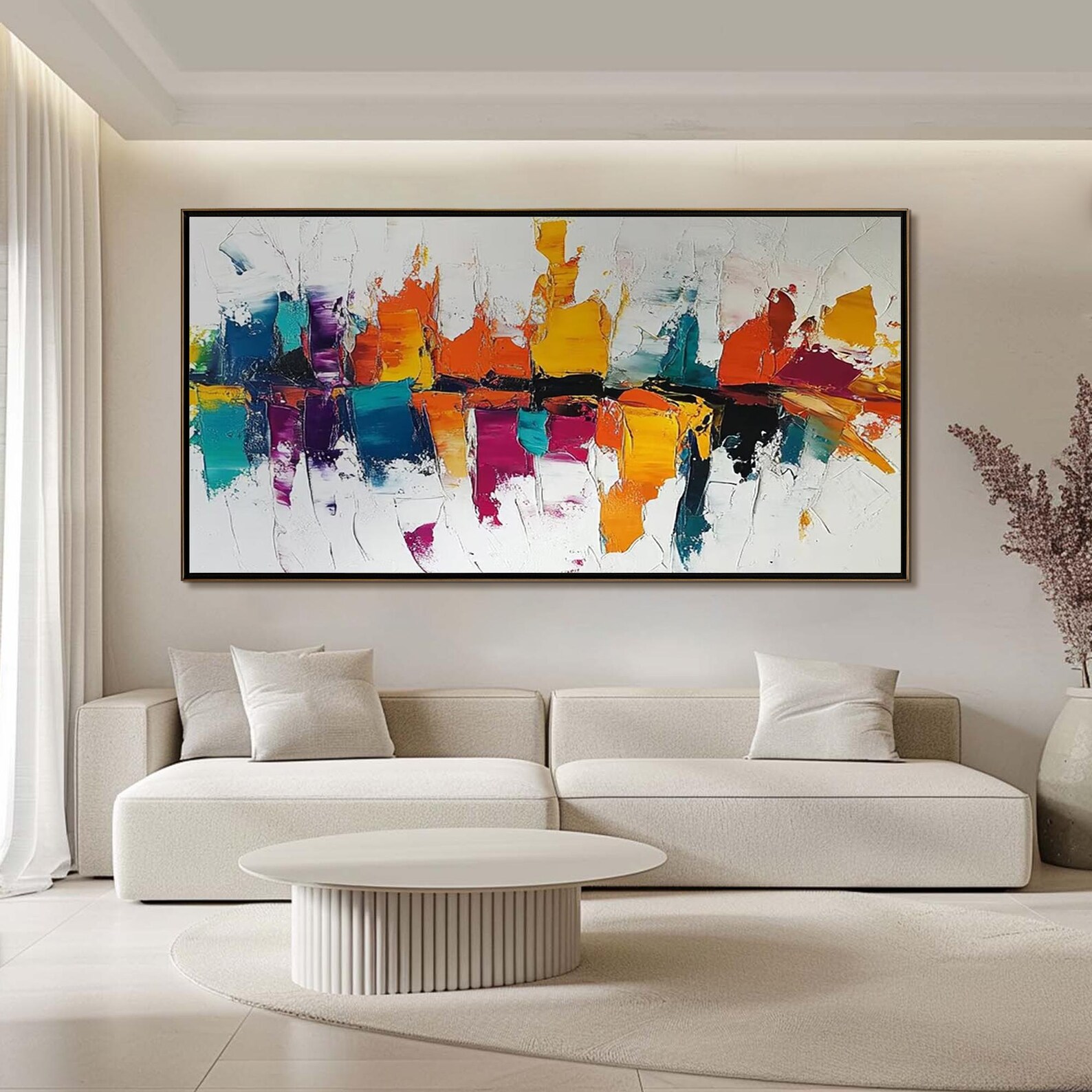 Color Symphony — Abstract Geometric Textured Oil Painting, Modern Colorful Wall Art