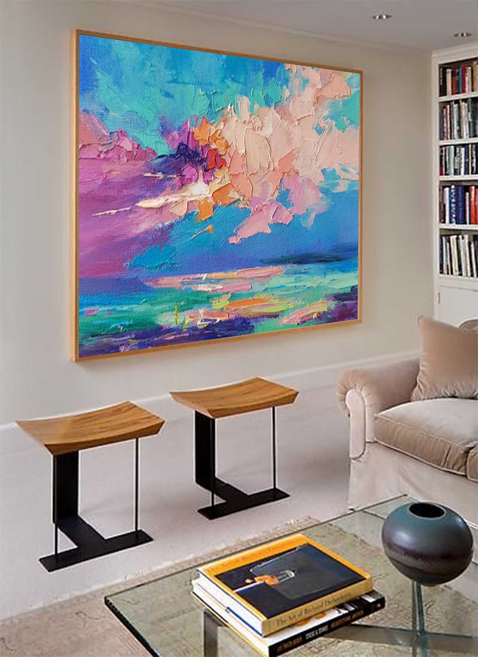 Ocean Glow — Colorful Abstract Seascape Textured Oil Painting, Modern Wall Art