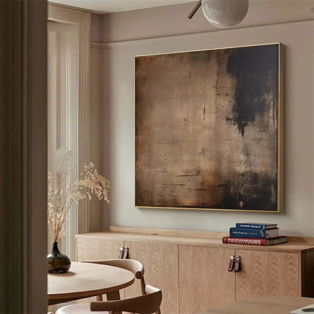 Aged Essence — Wabi-Sabi Minimalist Abstract Oil Painting, Neutral Textured Wall Art