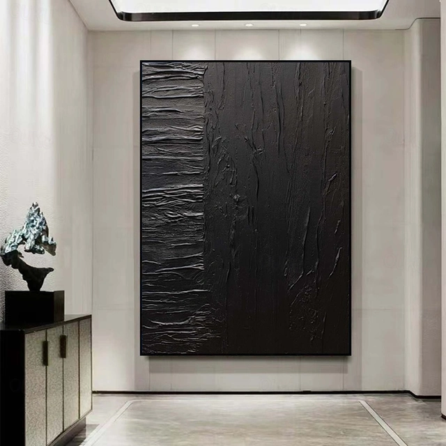 Monolith Veil – Large Black Textured Abstract Painting on Canvas, Minimalist Modern Wall Art