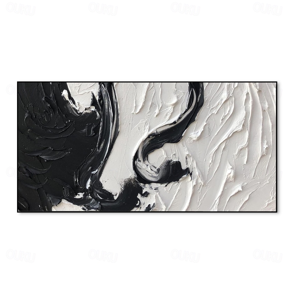 Ethereal Flow – Black and White Textured Abstract Oil Painting