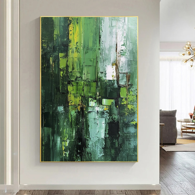 Verdant Echo – Textured Green Abstract Oil Painting
