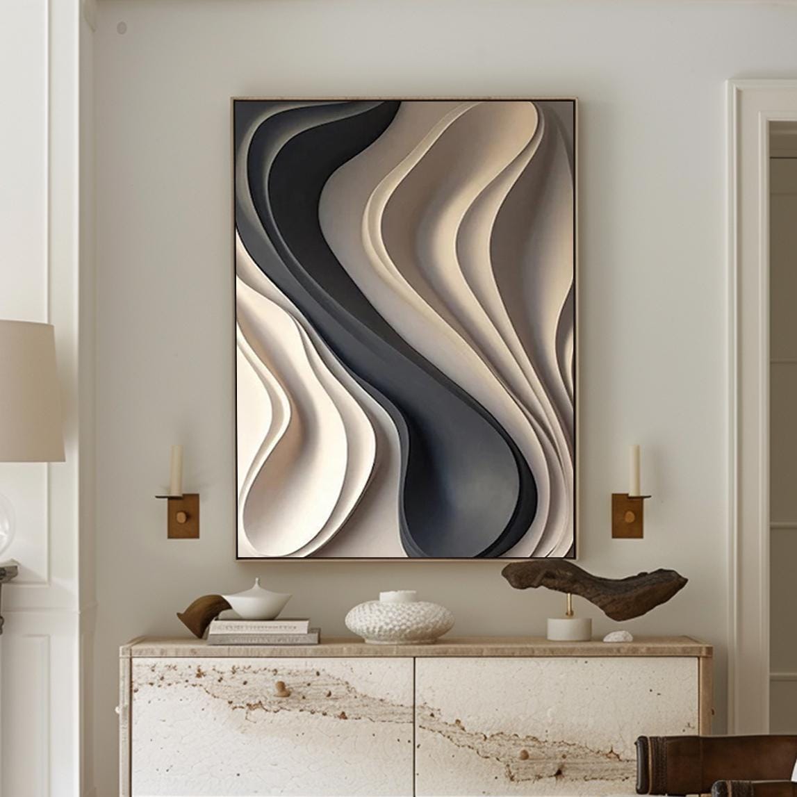Sculpted Waves – 3D Textured Abstract Oil Painting