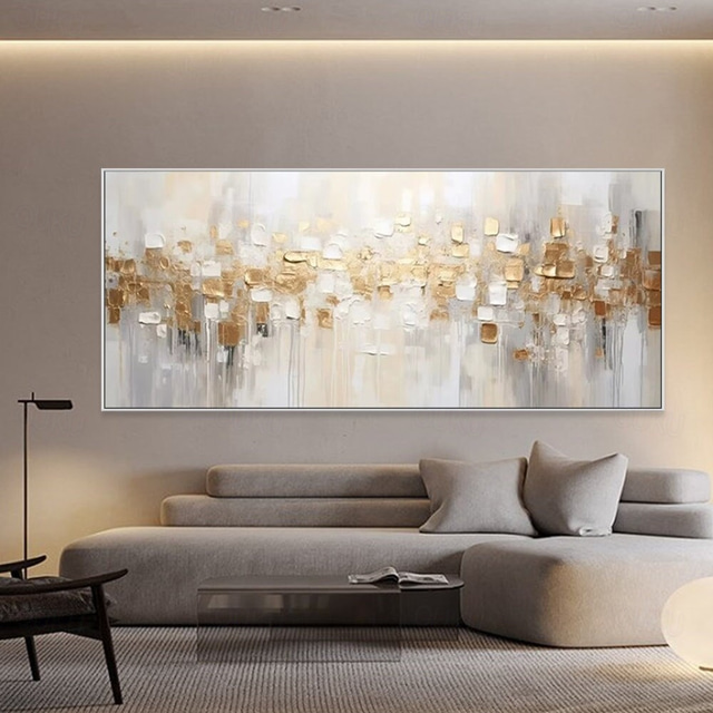 Golden Harmony: Abstract Textured Horizontal Art