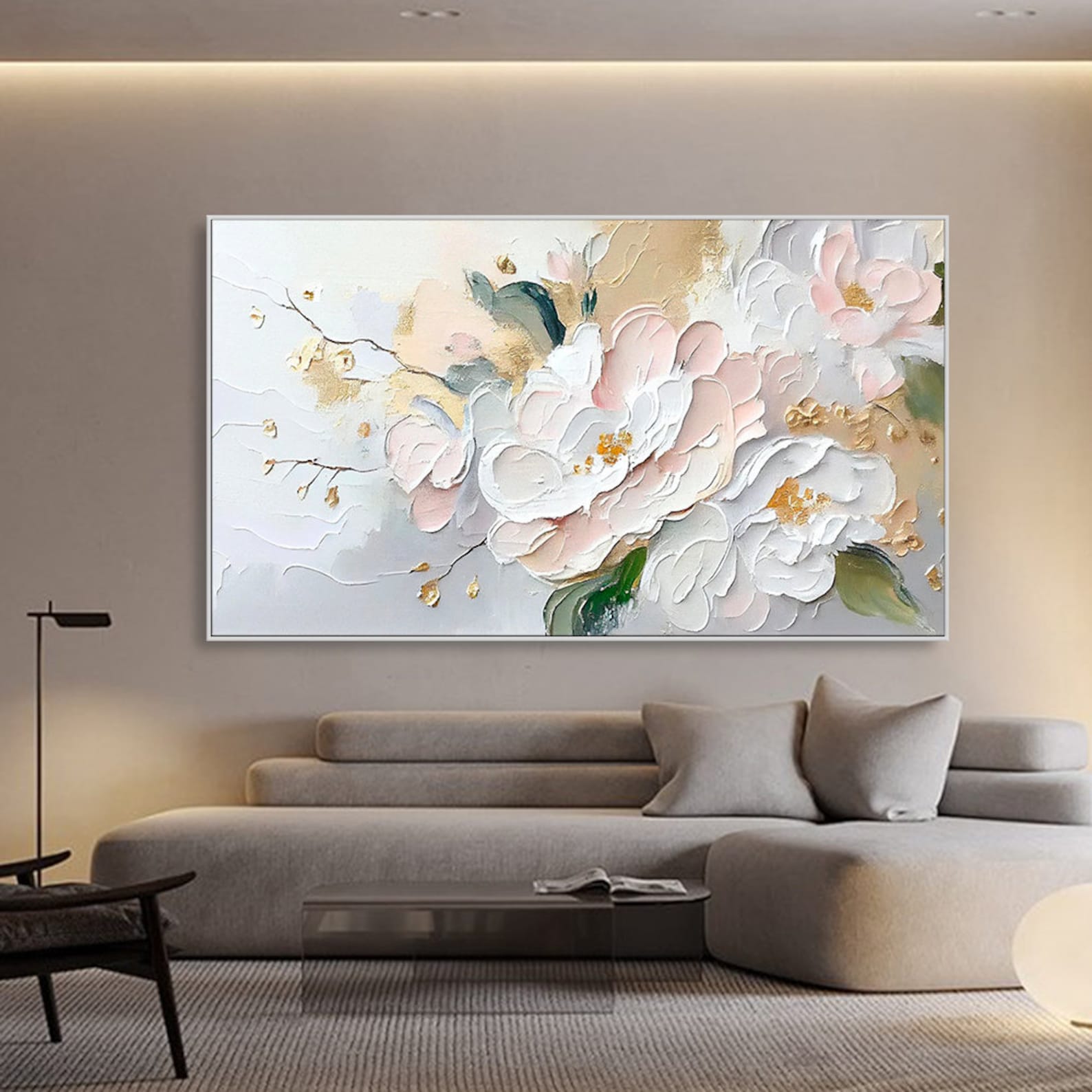 Golden Blossom: Textured Peony Art