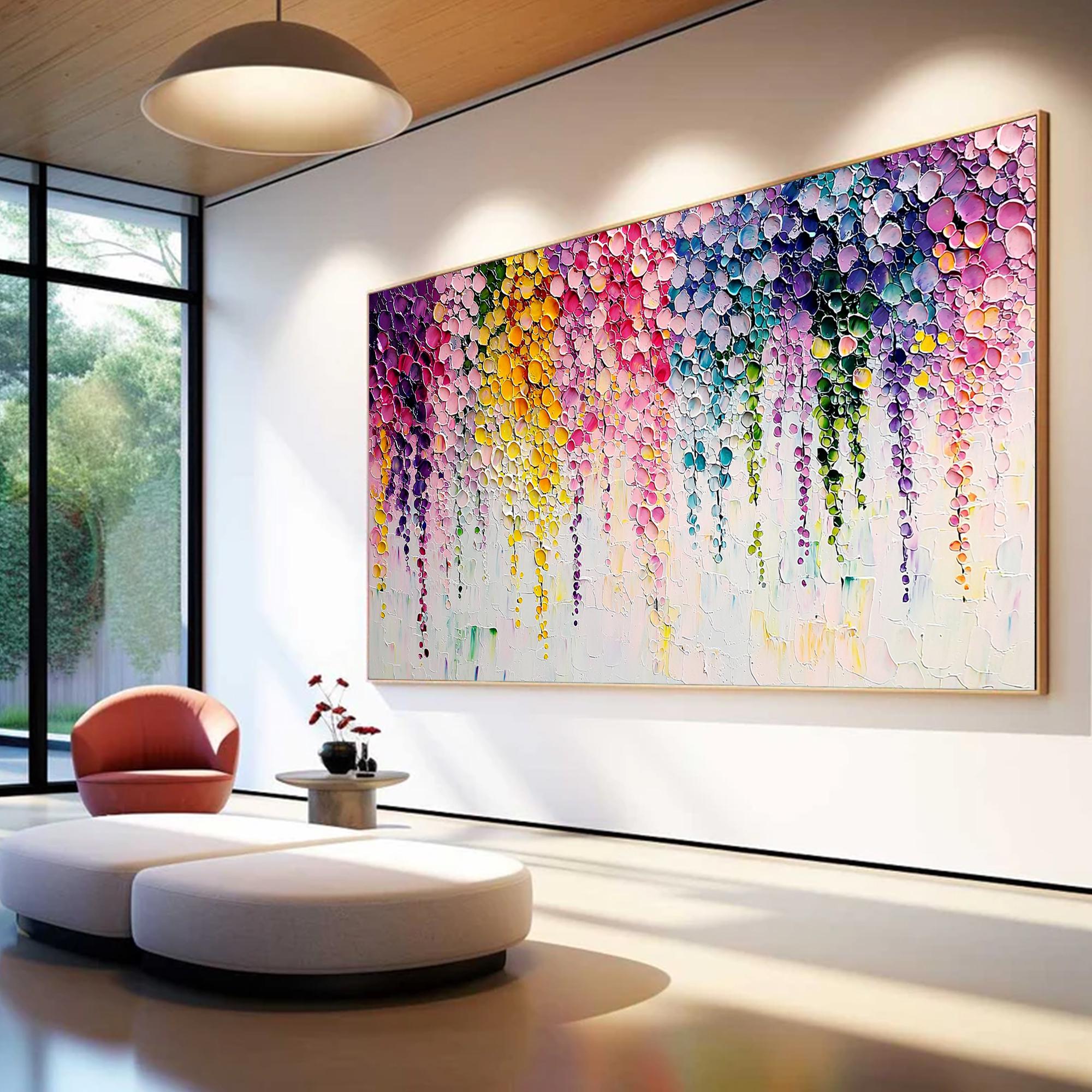 Rainbow Cascade: Textured Floral Art