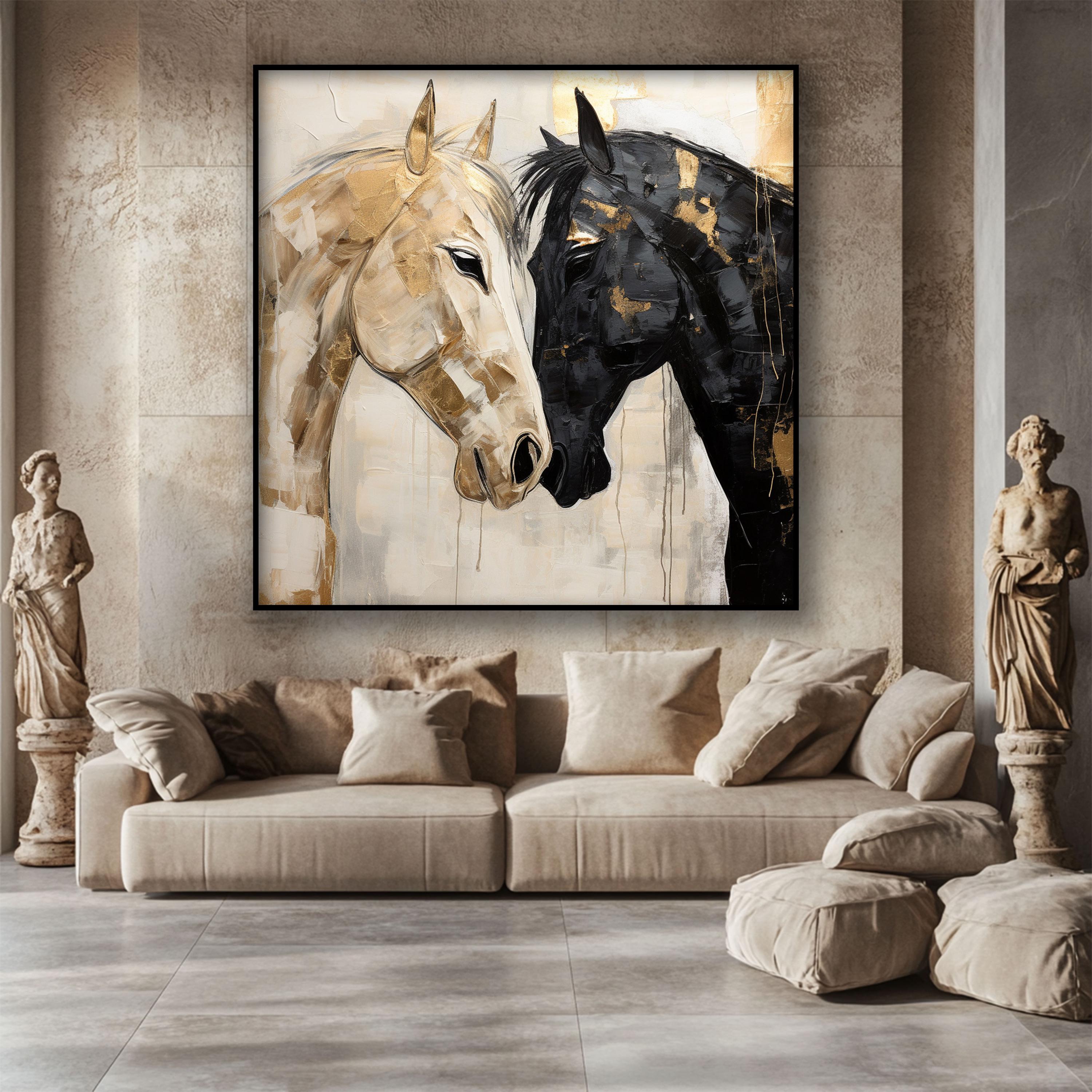Golden Bond Abstract Horse Duo Canvas Wall Art