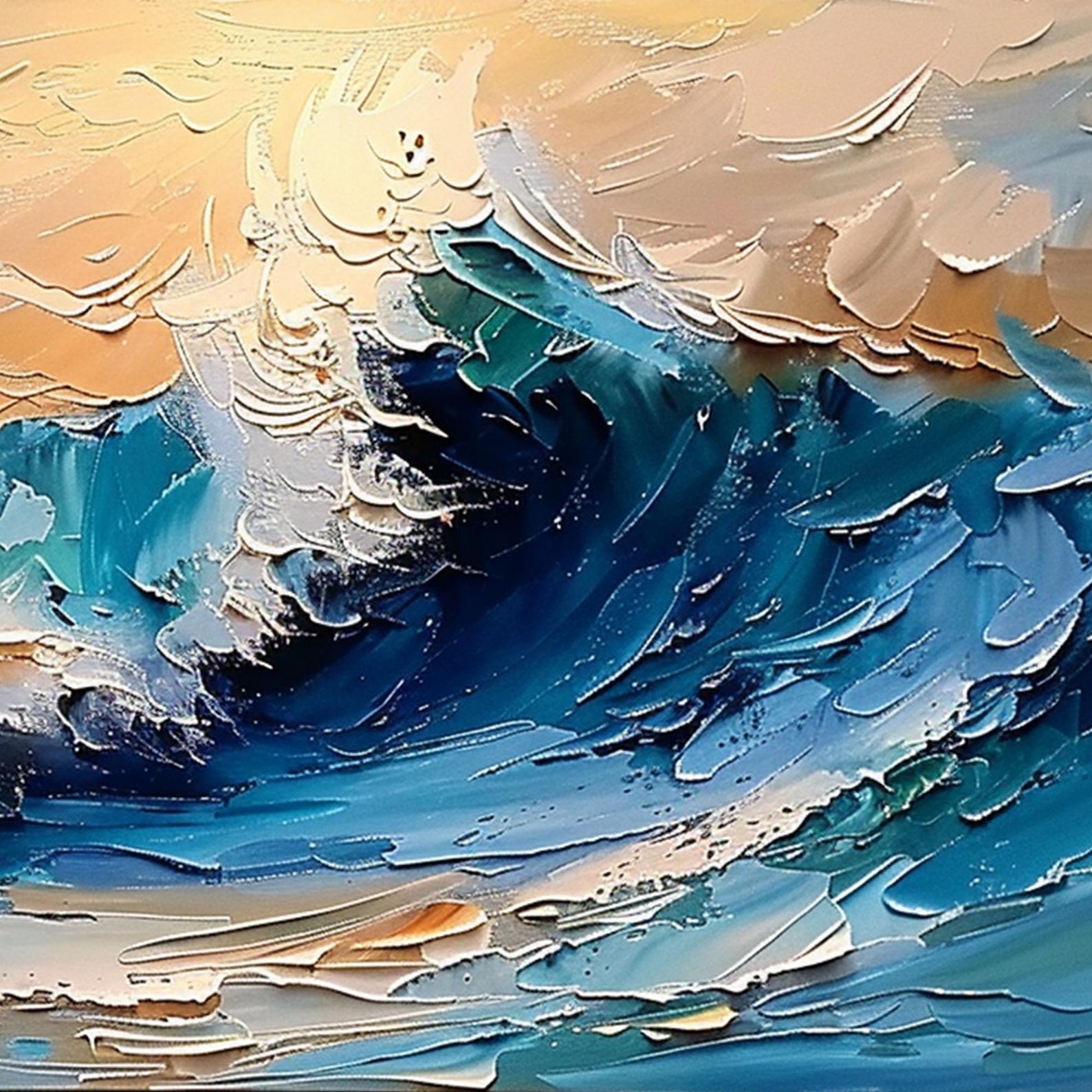 Tide of Light - Large Abstract Ocean Wave Painting Modern Textured Seascape Wall Art