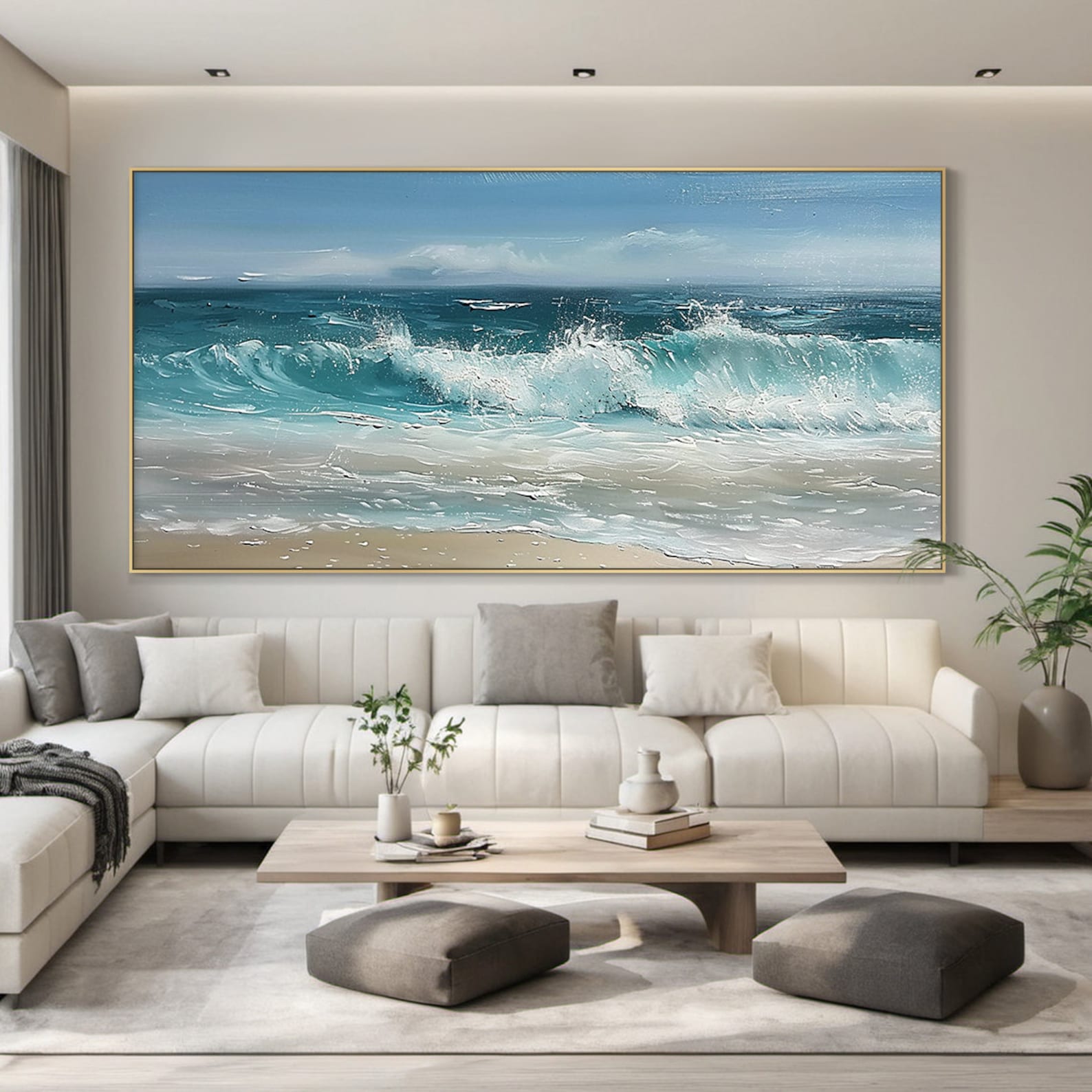 Shoreline Serenity - Realistic Ocean Wave Painting Coastal Beach Textured Wall Art