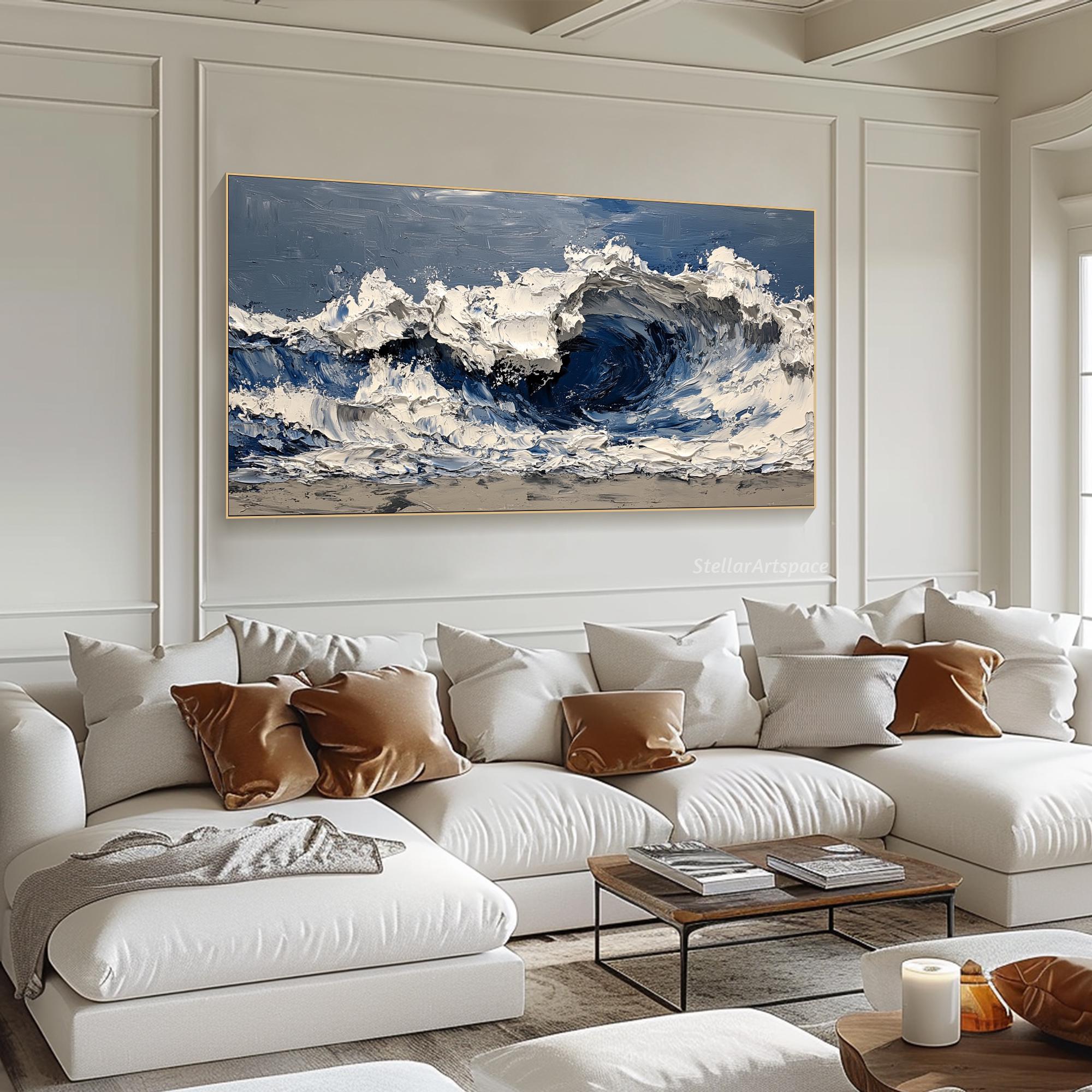 Tideborn Silence - Large Textured Abstract Wave Canvas Art Ocean Wall Painting