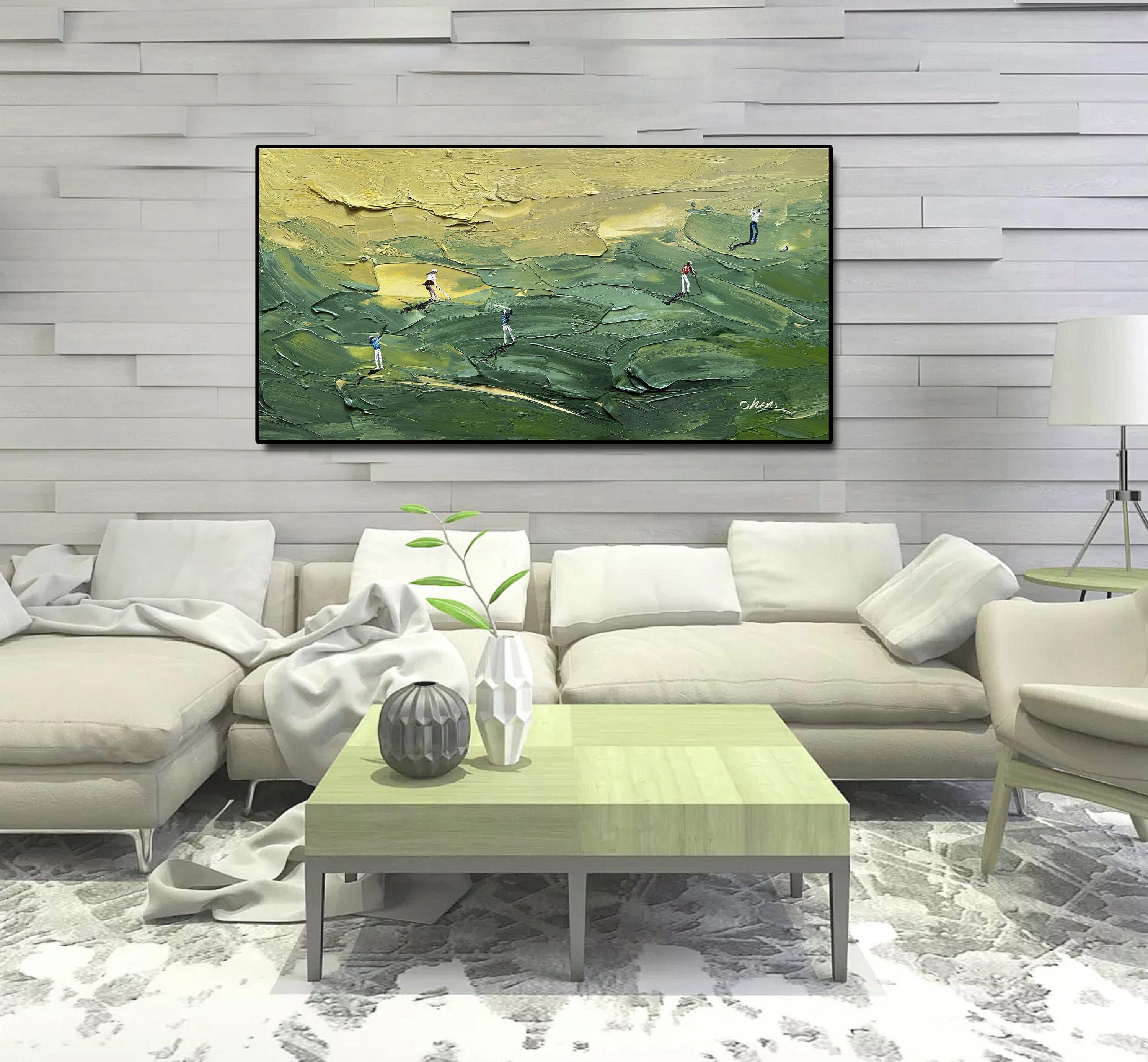 Swing Terrain – Golf Player Abstract Palette Knife Painting Sport Textured Canvas Art