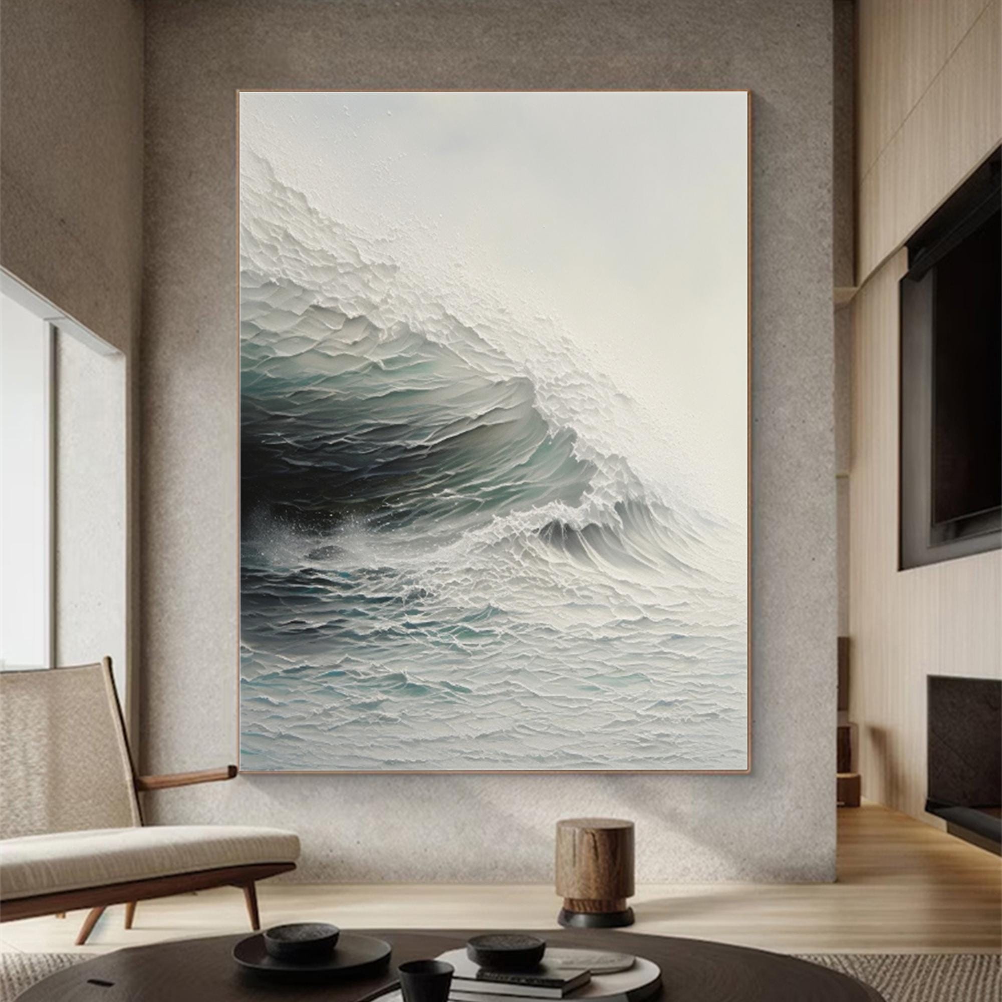 Frozen Surge – Textured Abstract Ocean Wave Painting