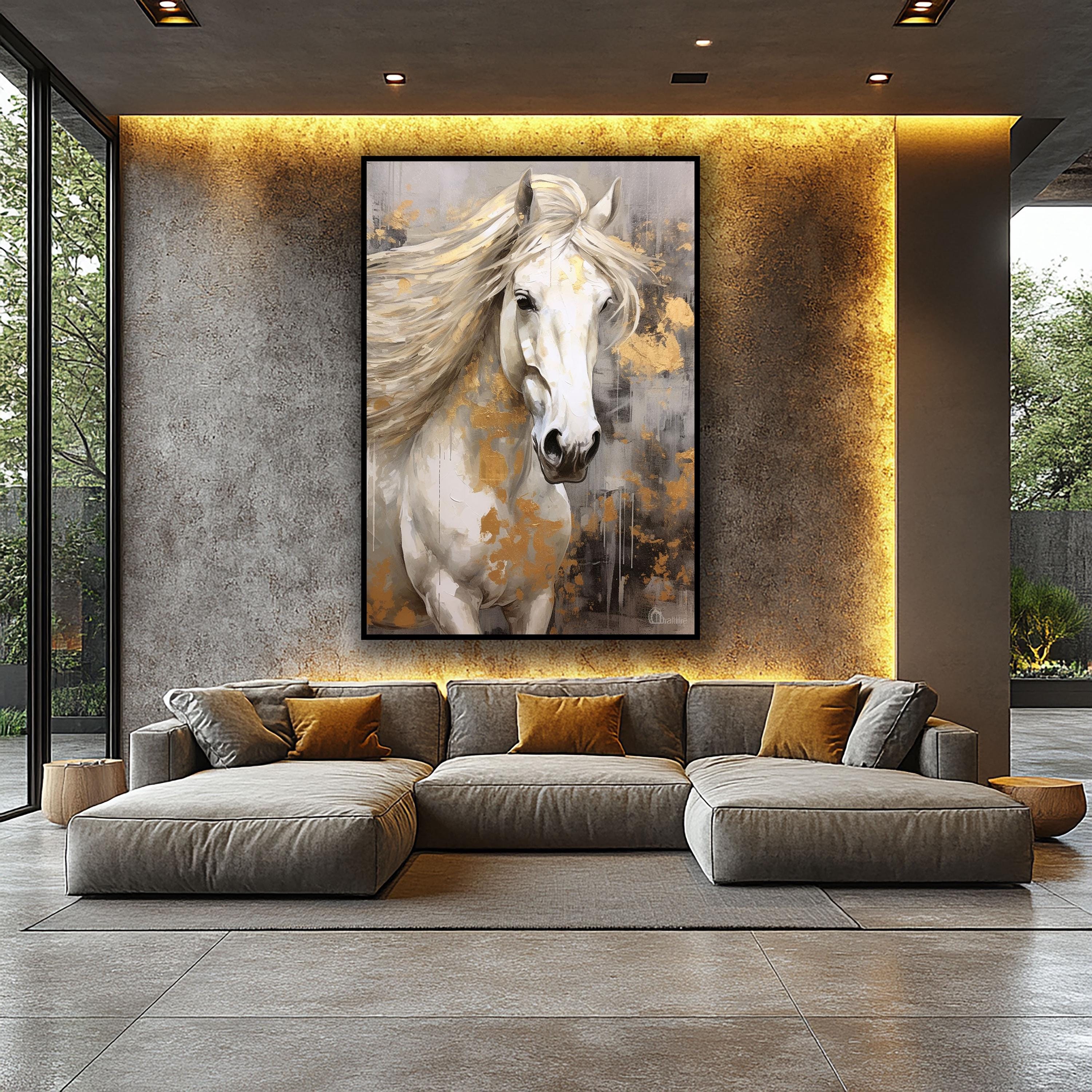 Golden Mane – Majestic White Horse Canvas Art