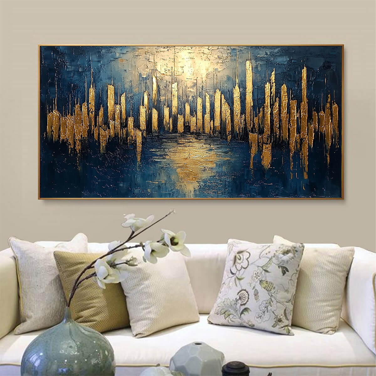 Golden Skyline – Abstract Cityscape Textured Wall Art
