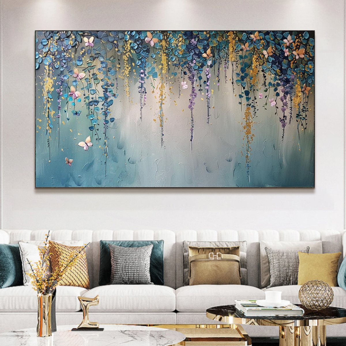 Golden Blooms – Abstract Floral Textured Wall Art